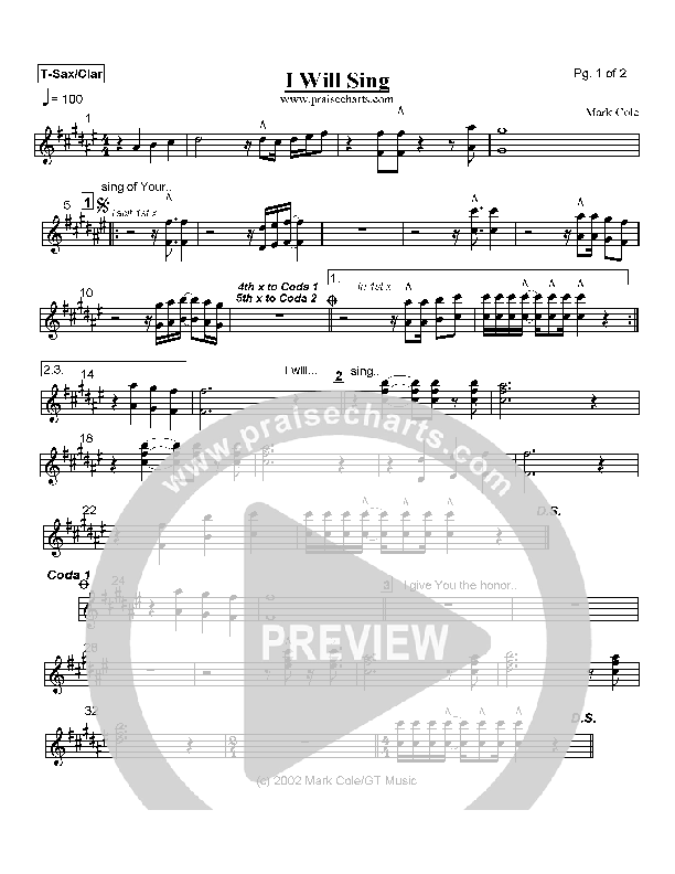 I Will Sing Tenor Sax/Clarinet (Mark Cole)
