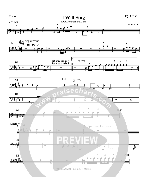 I Will Sing Trombone 4 (Mark Cole)