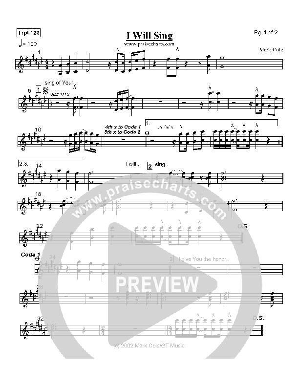 I Will Sing Trumpet 1/2/3 (Mark Cole)