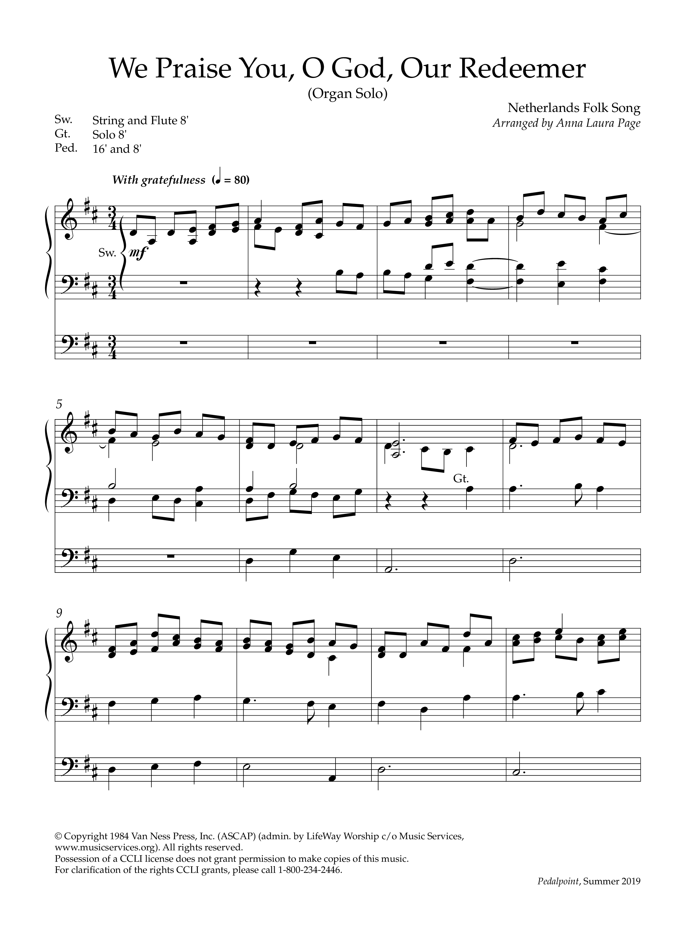 We Praise You O God Our Redeemer (Instrumental) Organ (Lifeway Worship / Arr. Anna Laura Page)