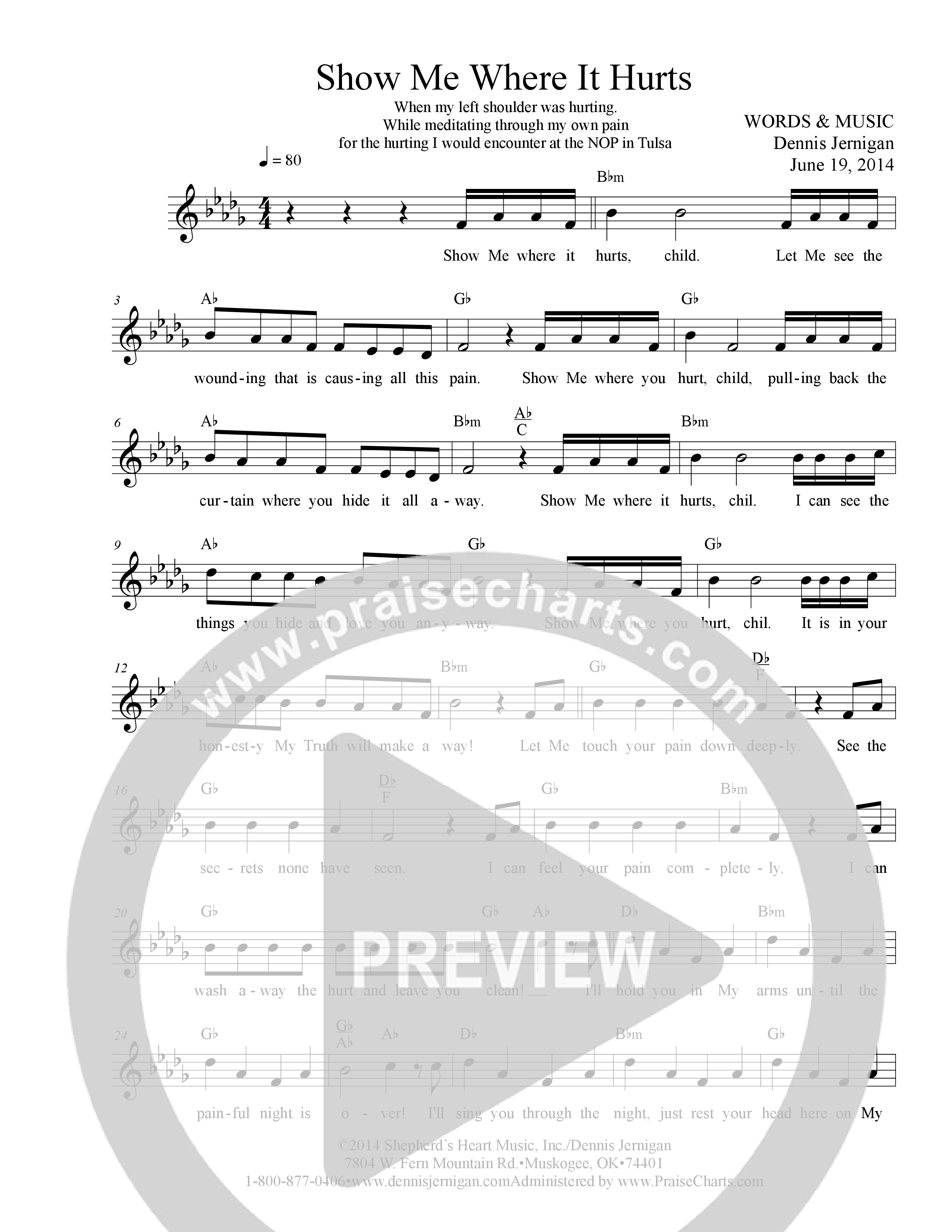 Show Me Where It Hurts Lead Sheet Melody (Dennis Jernigan)