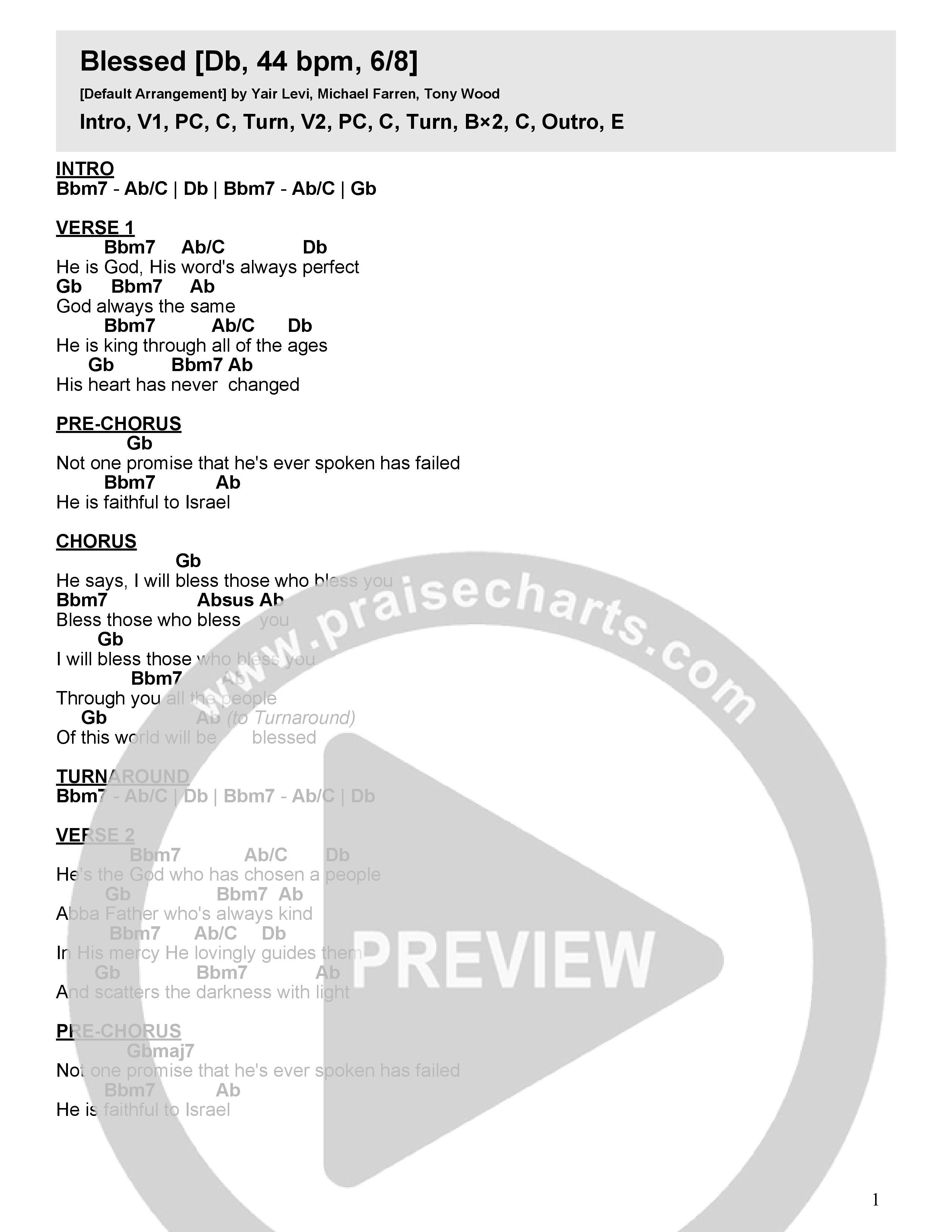 Blessed Chord Chart (The Church Will Sing / Yair Levi)