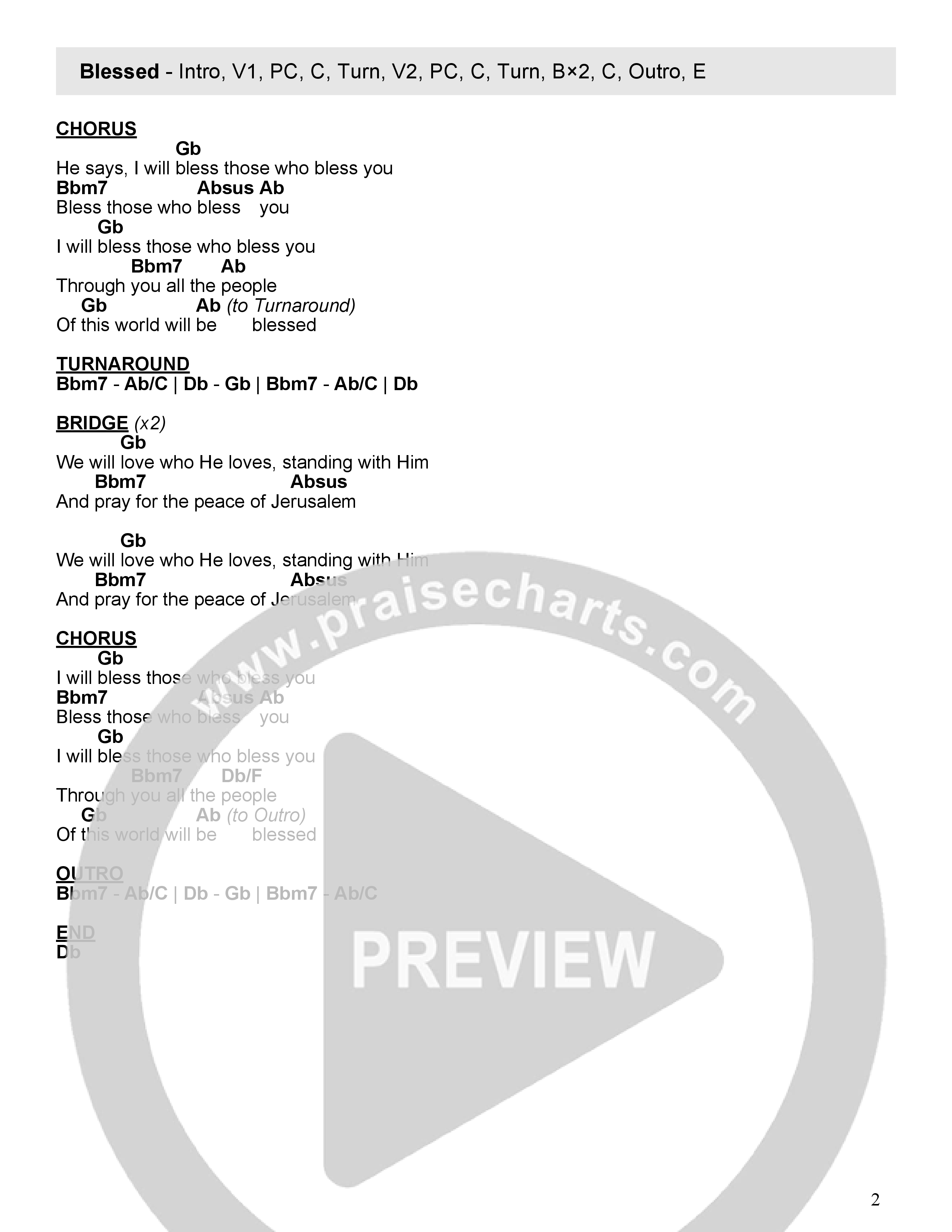 Blessed Chord Chart (The Church Will Sing / Yair Levi)