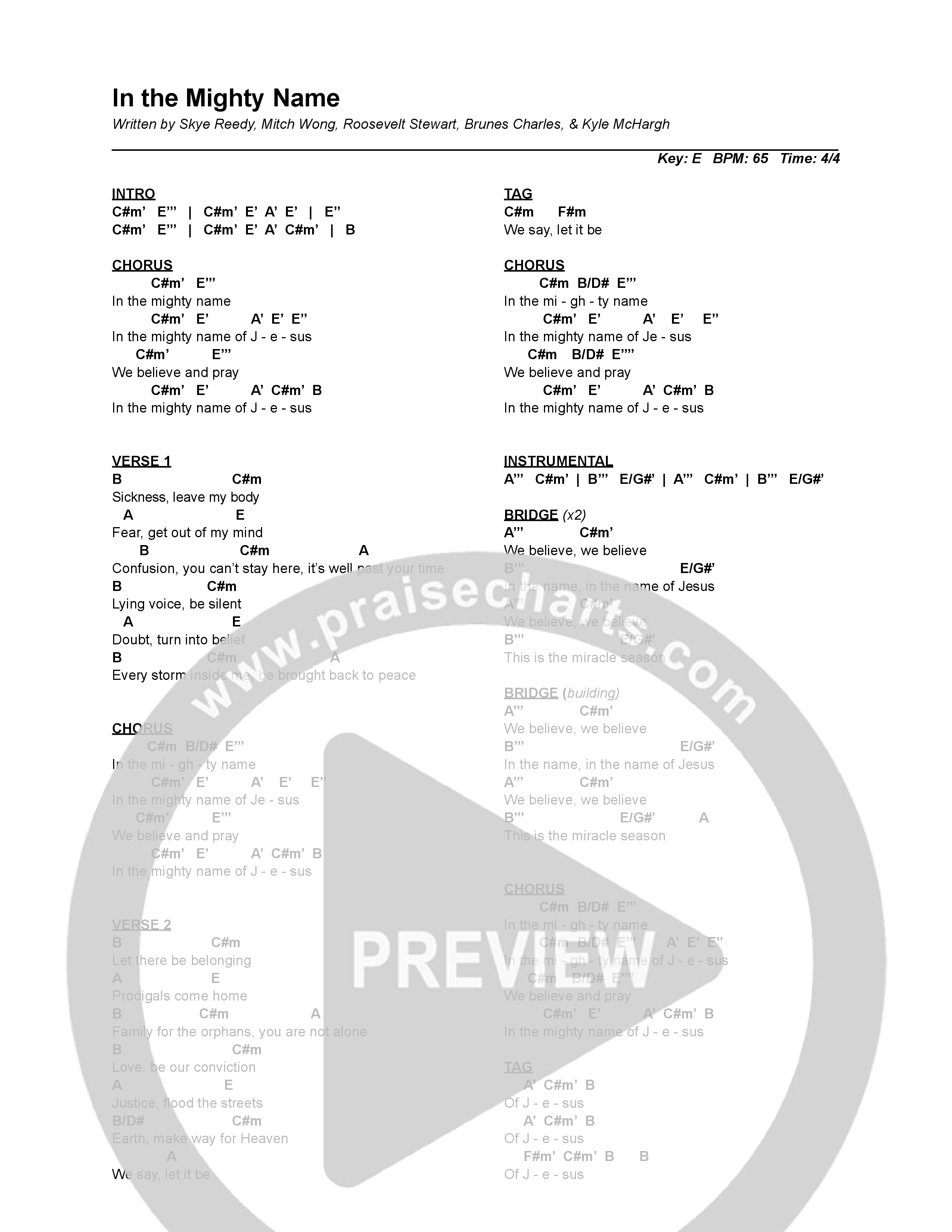 In The Mighty Name Chord Chart (Skye Reedy)
