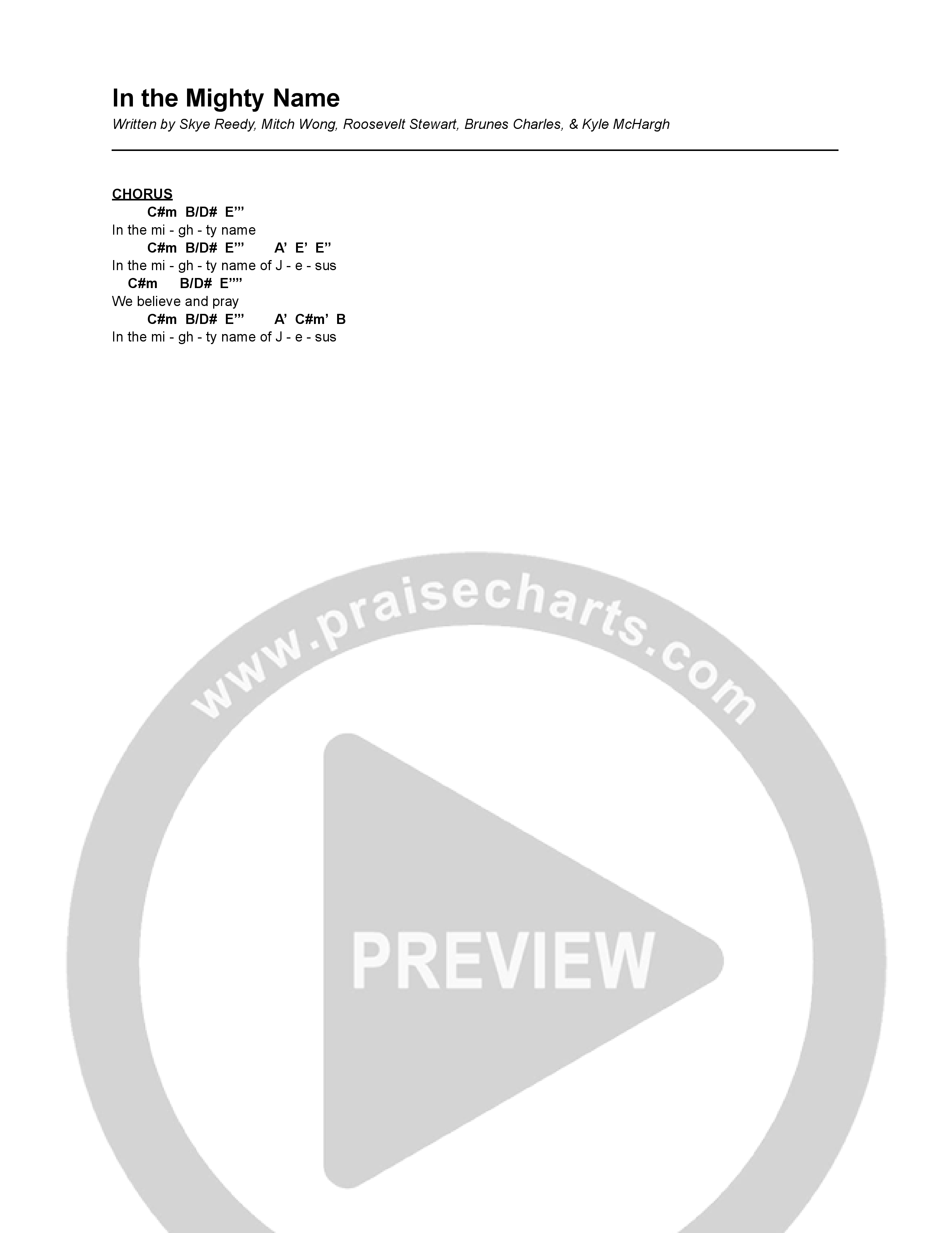 In The Mighty Name Chord Chart (Skye Reedy)