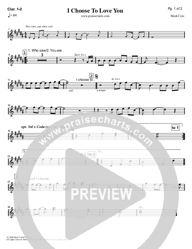 I Choose To Love You Clarinet 1/2 (Mark Cole)