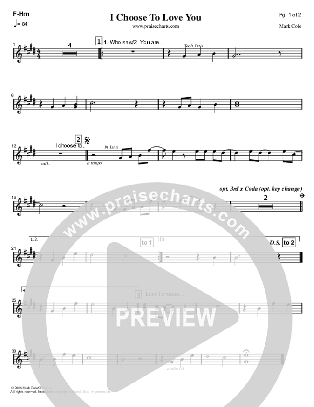 I Choose To Love You French Horn (Mark Cole)