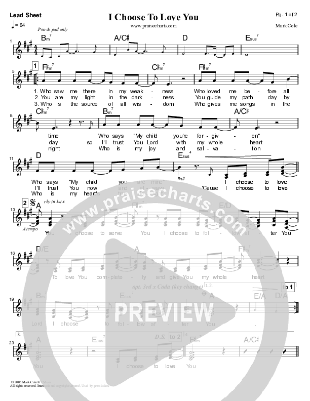 I Choose To Love You Lead Sheet (Mark Cole)