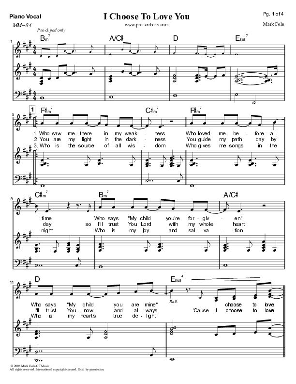 I Choose To Love You Piano/Vocal (Mark Cole)