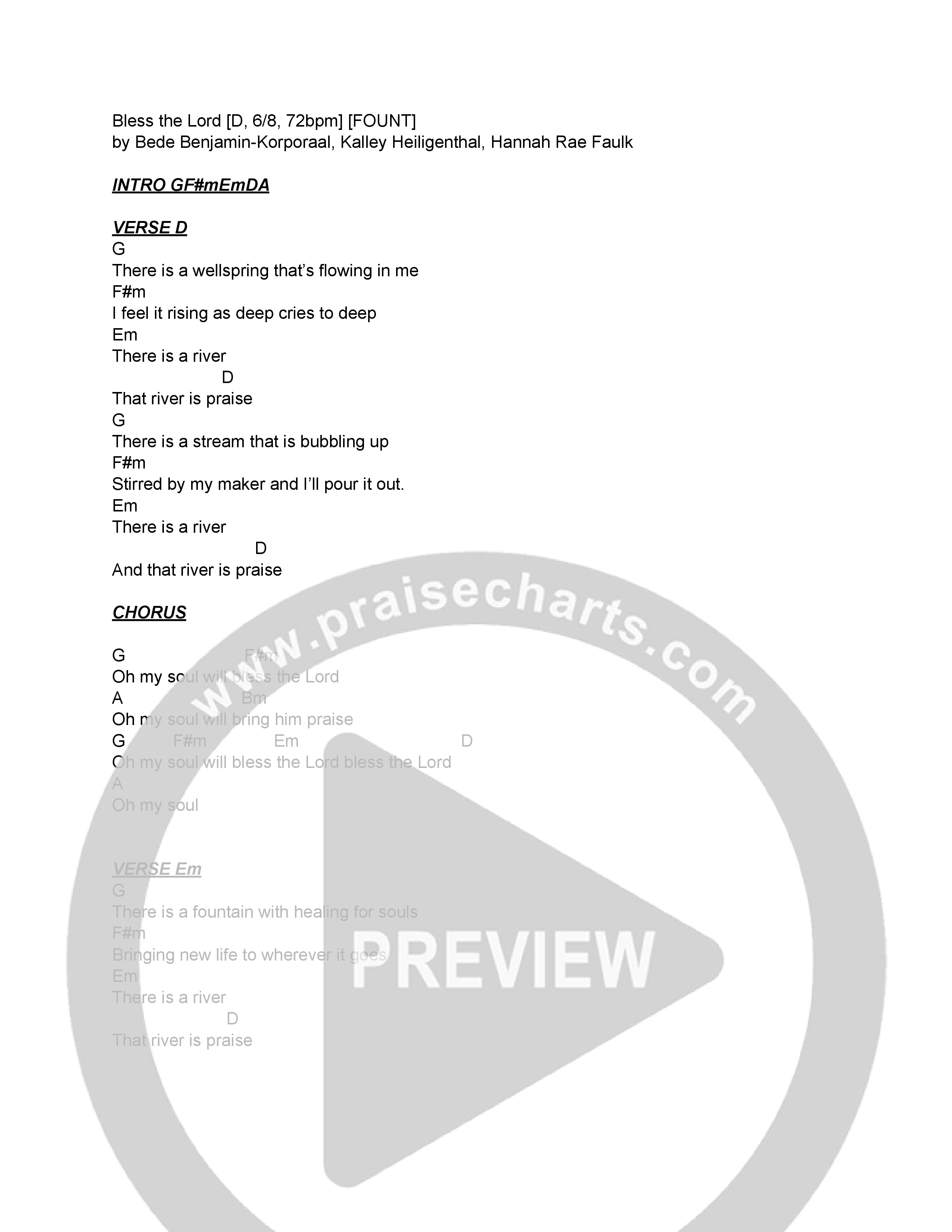 Bless The Lord (Acoustic) Chord Chart (FOUNT)