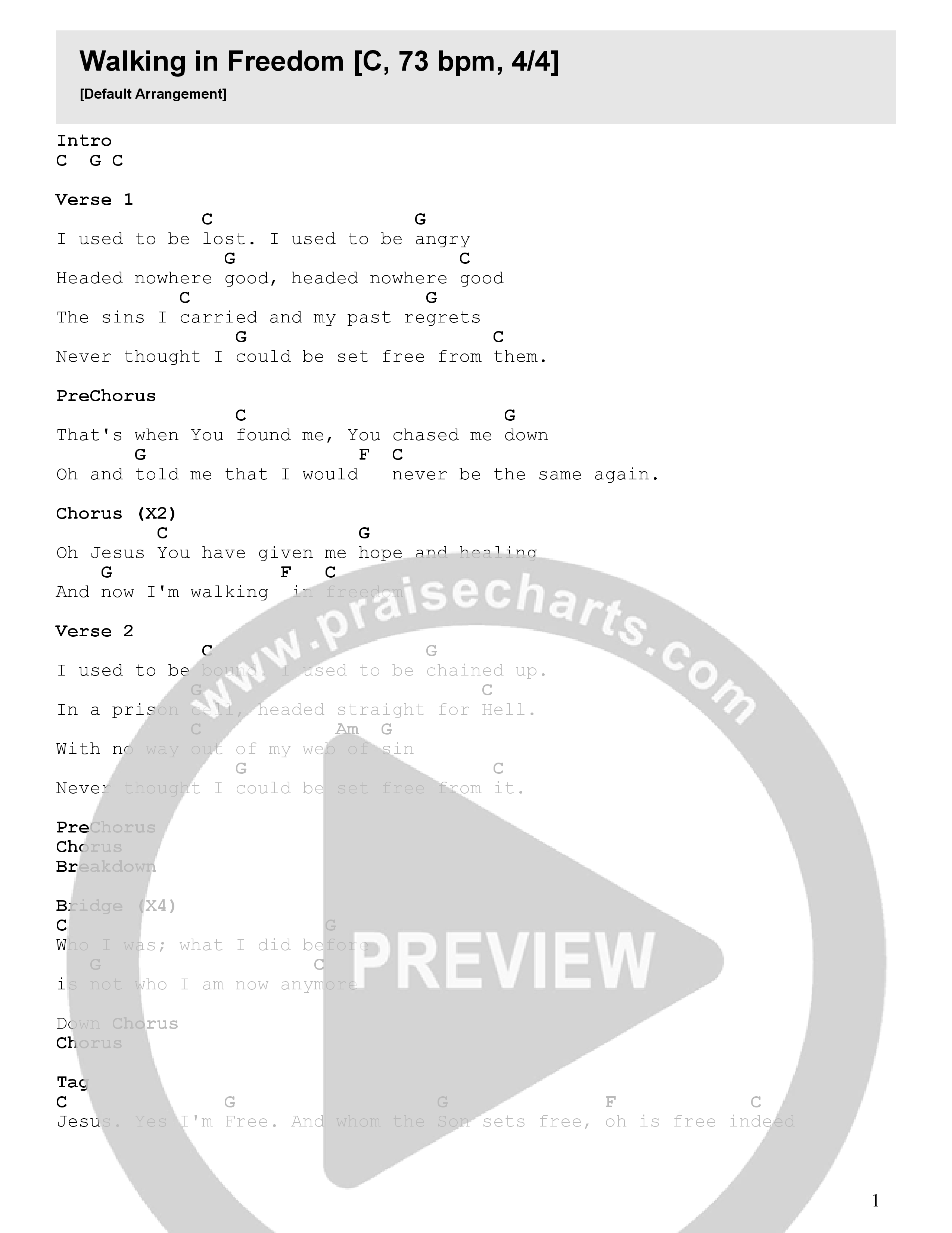 Walking In Freedom (Live) Chord Chart (Unveiled Worship / Josh Floyd)