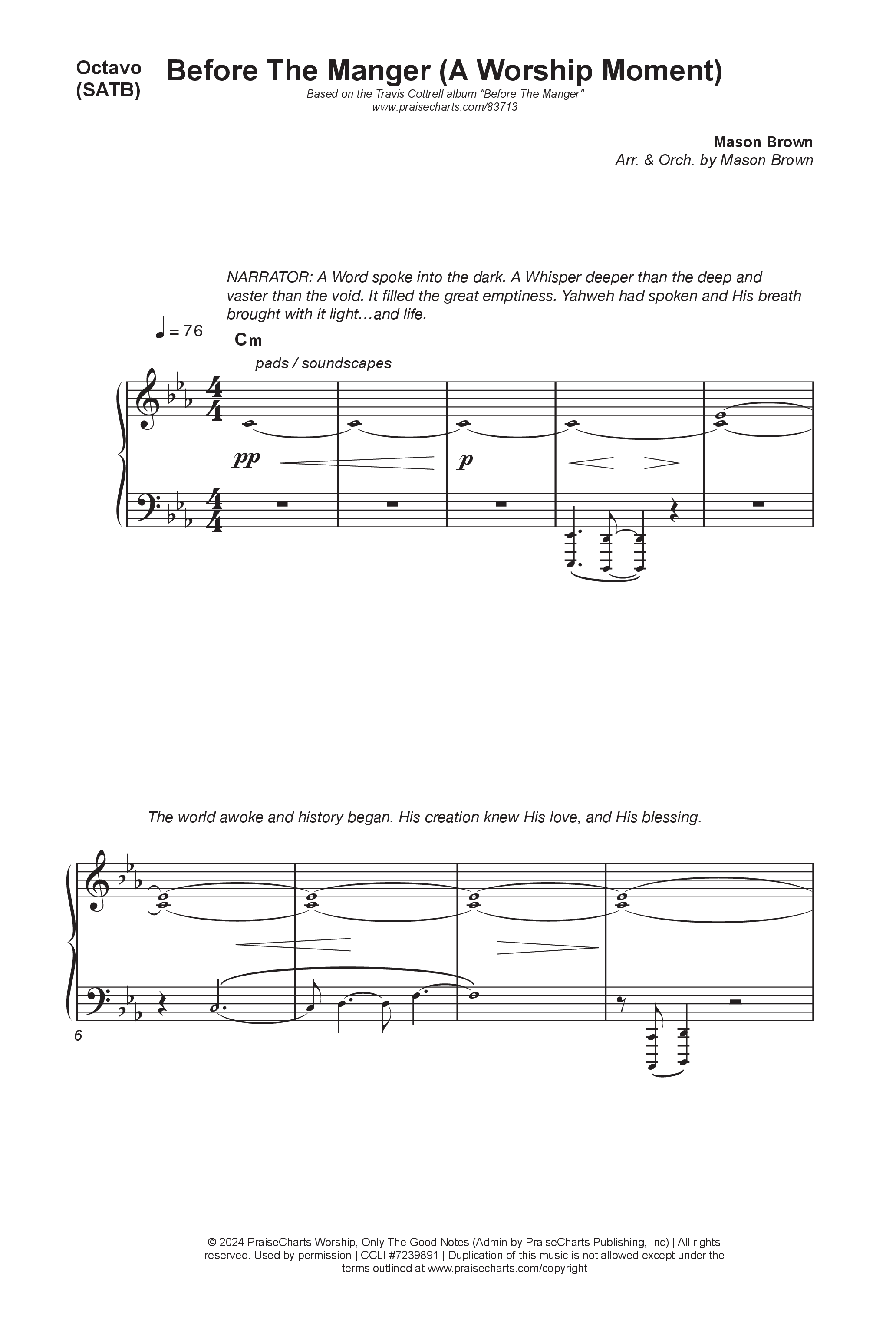 Before The Manger (6 Song Choral Collection) Song 3 (Octavo SATB) (Travis Cottrell / Cheryl Stark / Brooke Voland / Hannah Kerr / Emily Sill / Arr. Mason Brown)