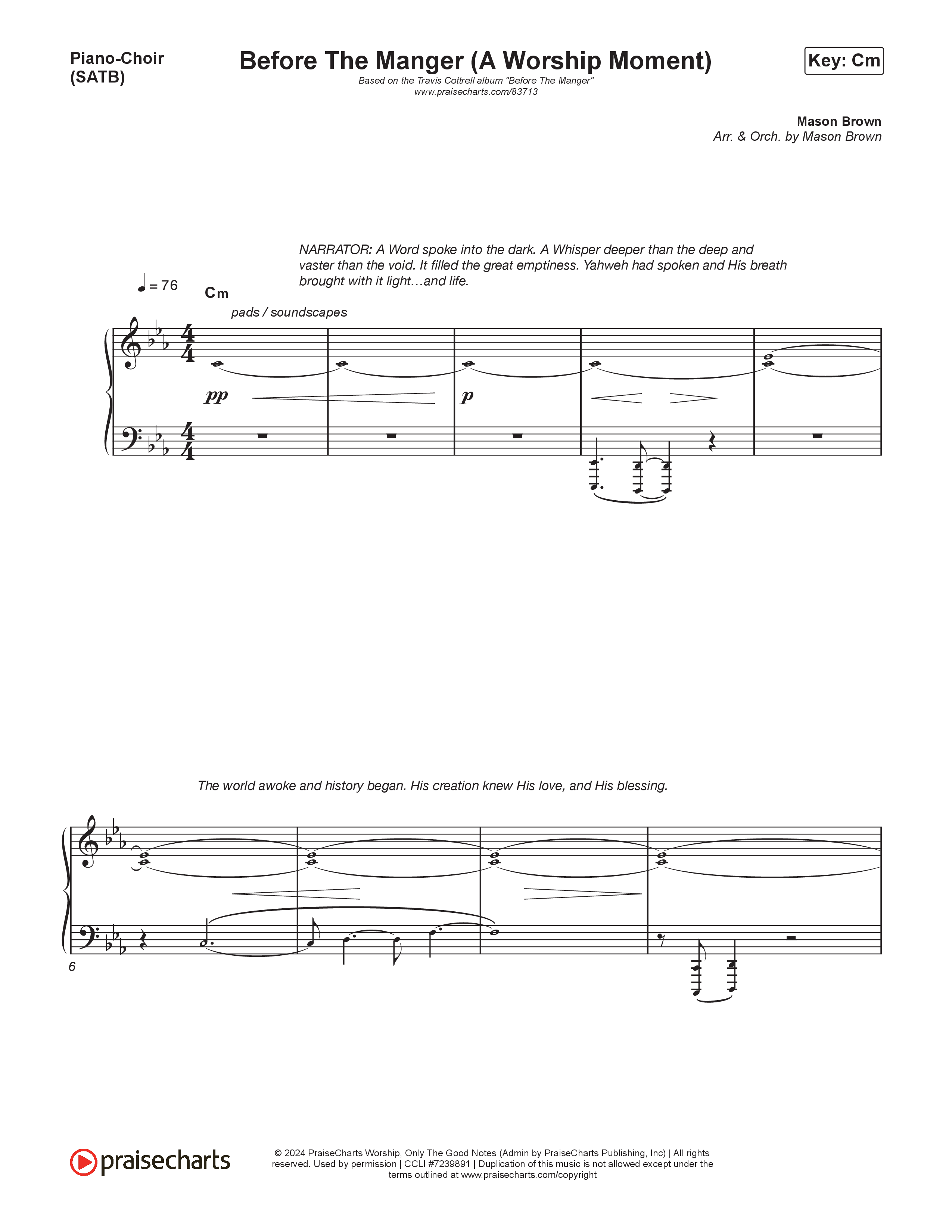 Before The Manger (6 Song Choral Collection) Song 3 (Piano SATB) (Travis Cottrell / Cheryl Stark / Brooke Voland / Hannah Kerr / Emily Sill / Arr. Mason Brown)
