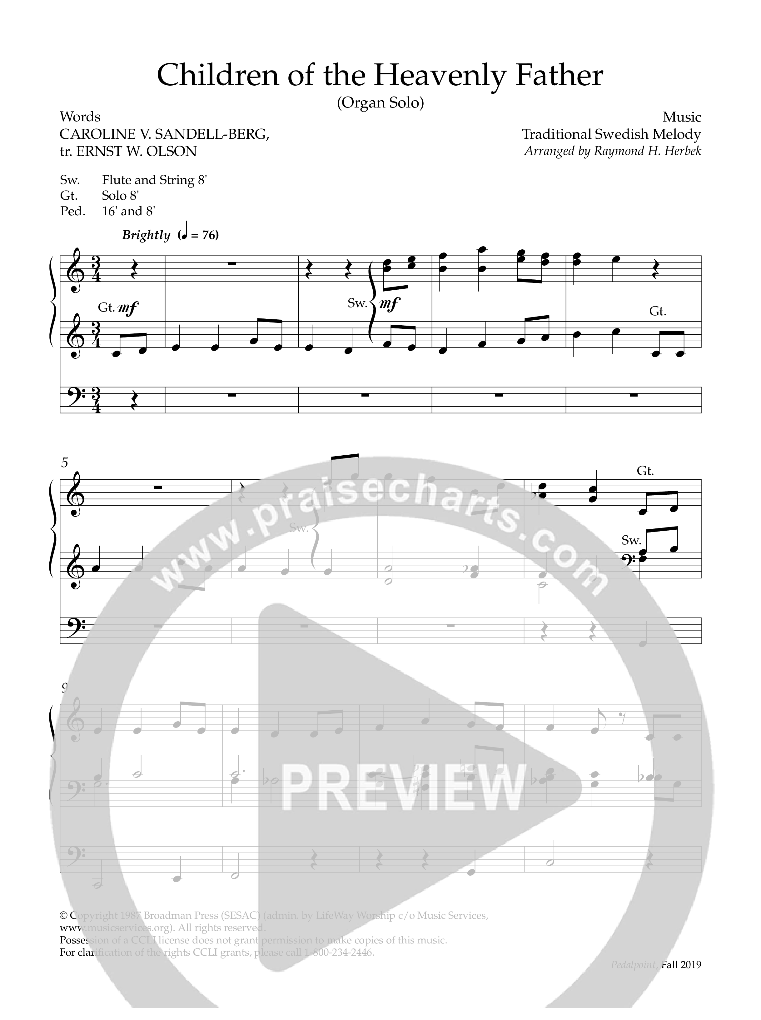 Children Of The Heavenly Father (Instrumental) Organ (Lifeway Worship / Arr. Raymond H. Herbek)