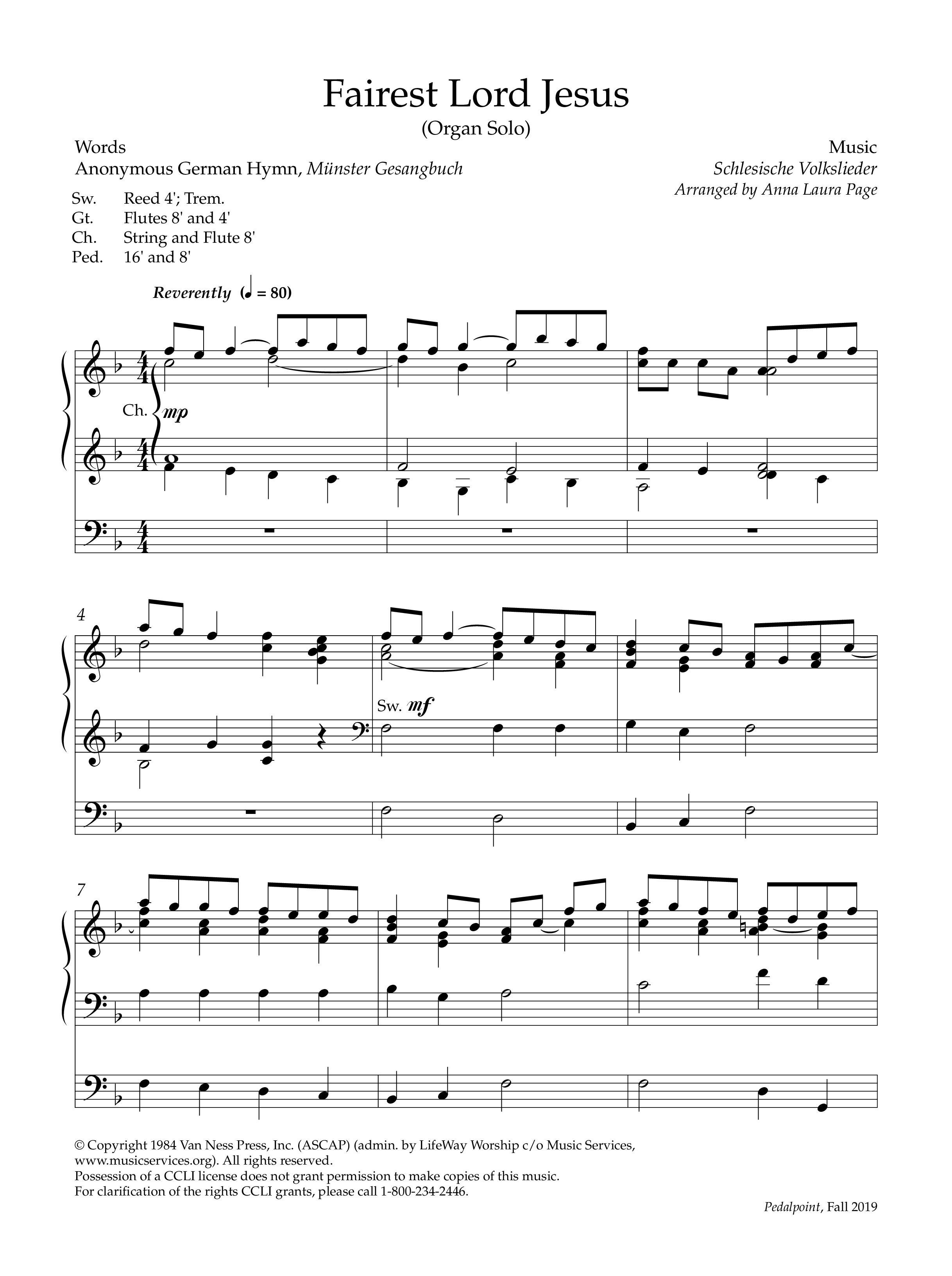 Fairest Lord Jesus (Instrumental) Organ (Lifeway Worship / Arr. Anna Laura Page)