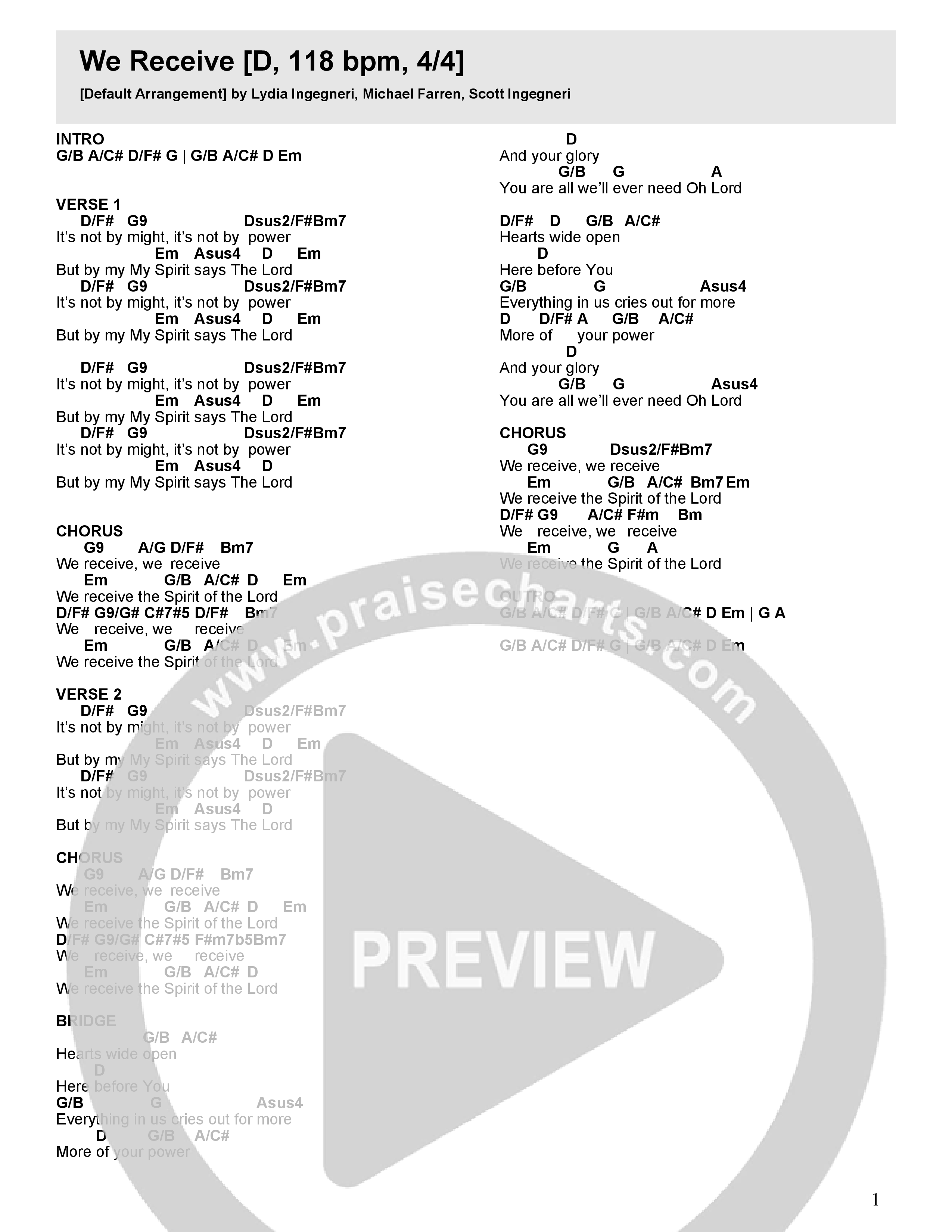 We Receive (Live) Chord Chart (Lydia Ingegneri)