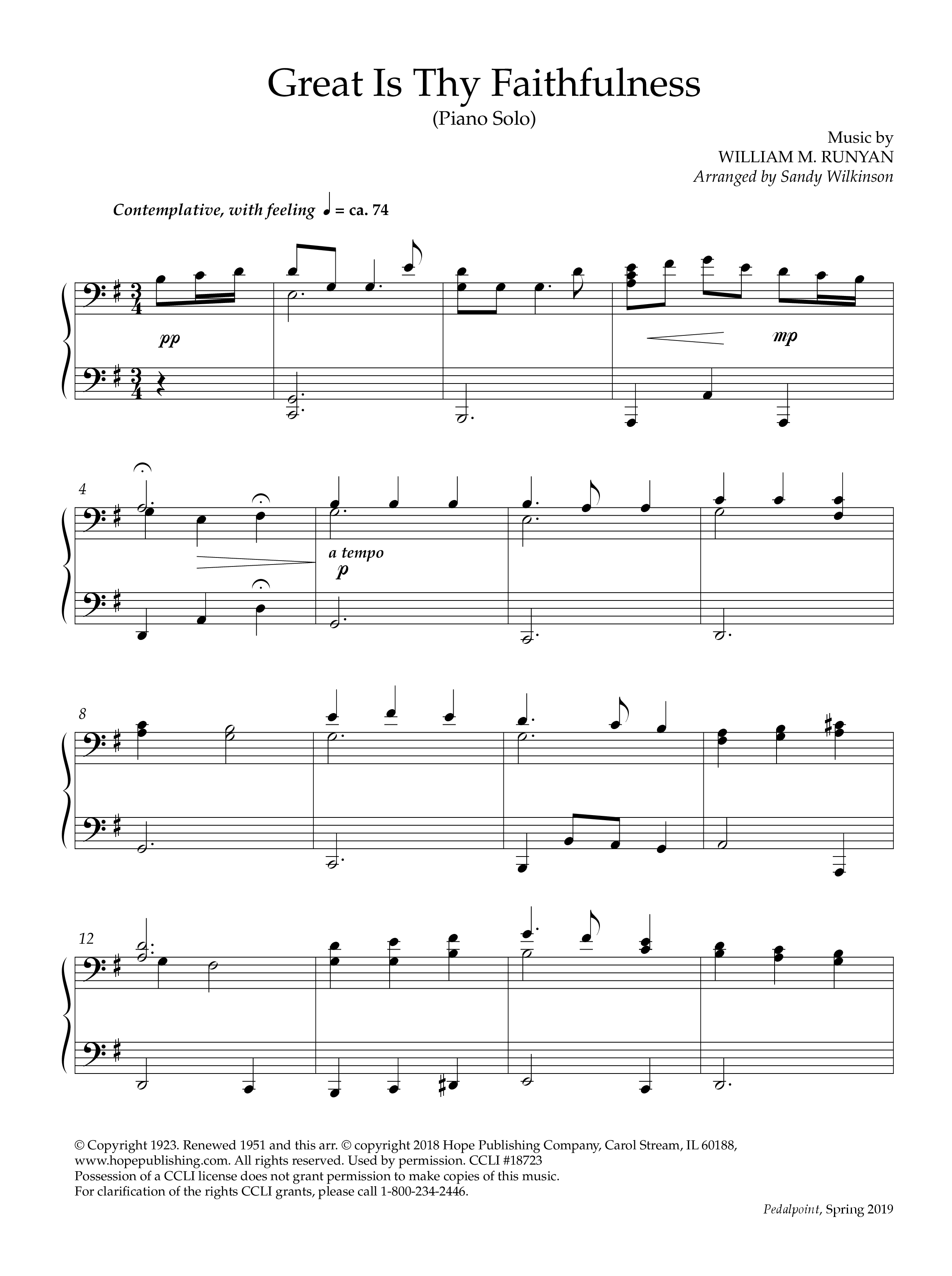 Great Is Thy Faithfulness (Instrumental) Piano Solo (Lifeway Worship / Arr. Sandy Wilkinson)
