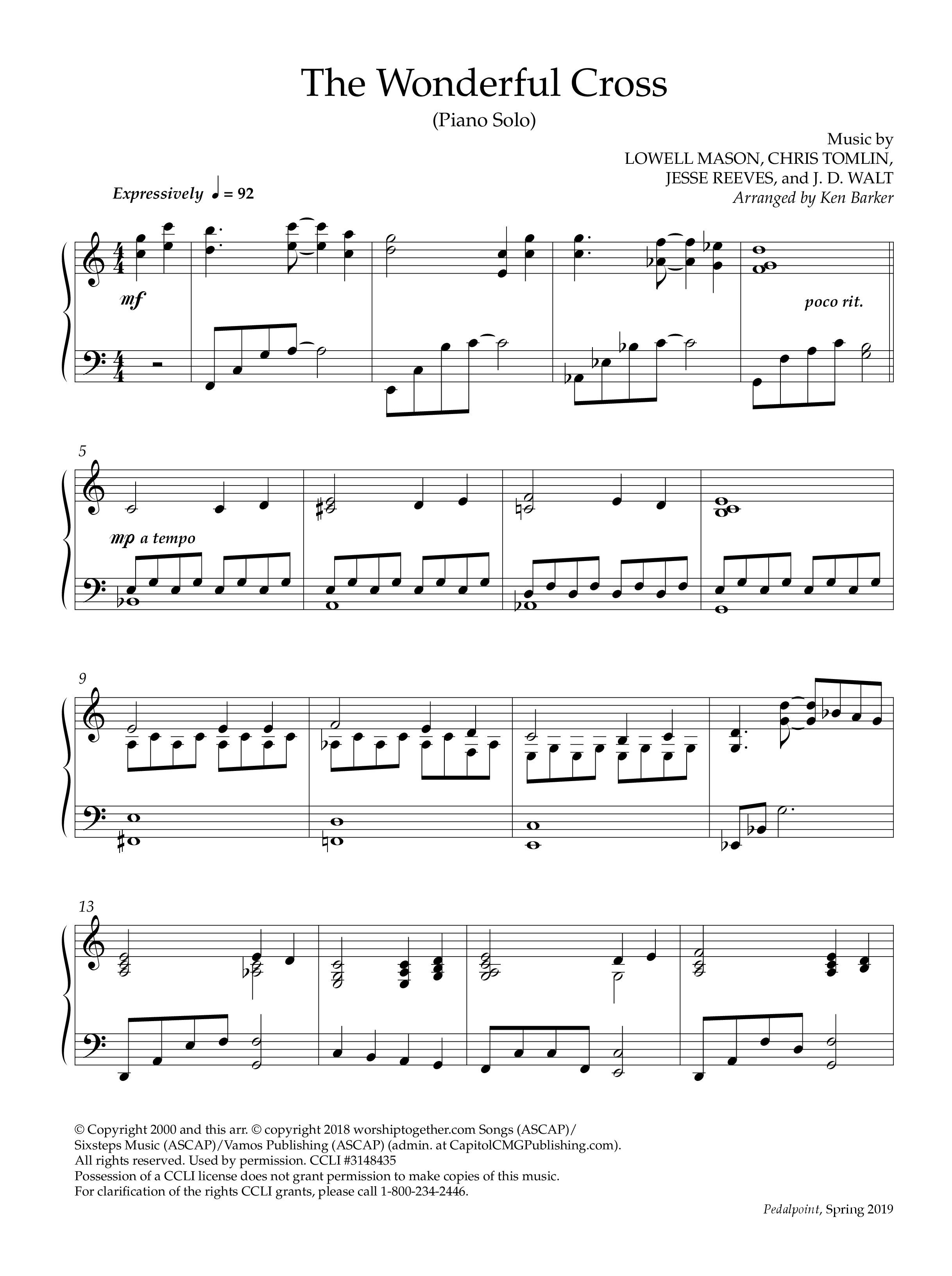 The Wonderful Cross (Instrumental) Piano Solo (Lifeway Worship / Arr. Ken Barker)