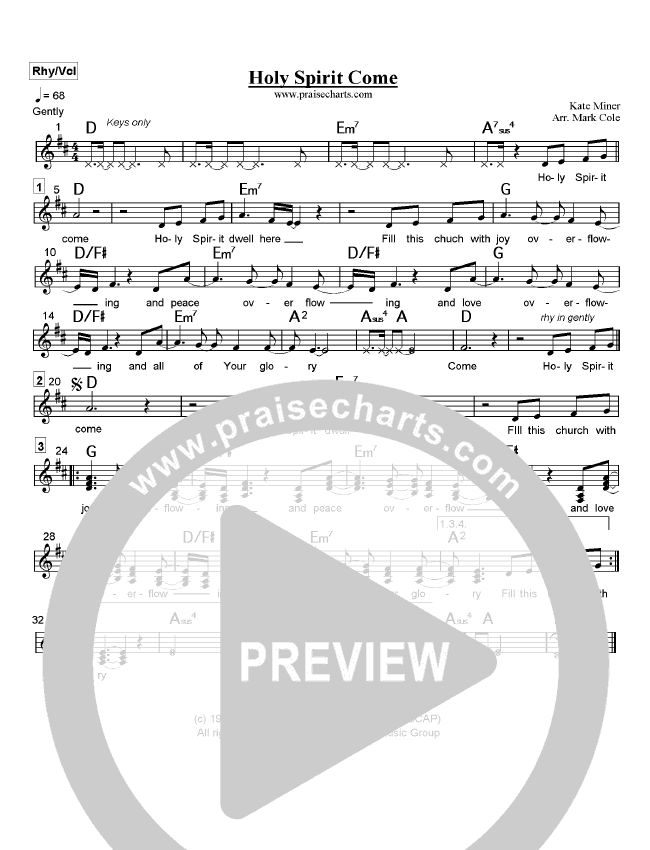 Holy Spirit Come Orchestration (Rita Springer) PraiseCharts