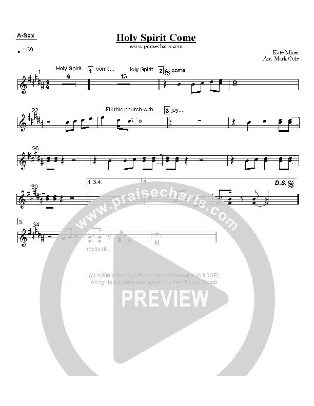 Holy Spirit Come Alto Sax (Rita Springer)