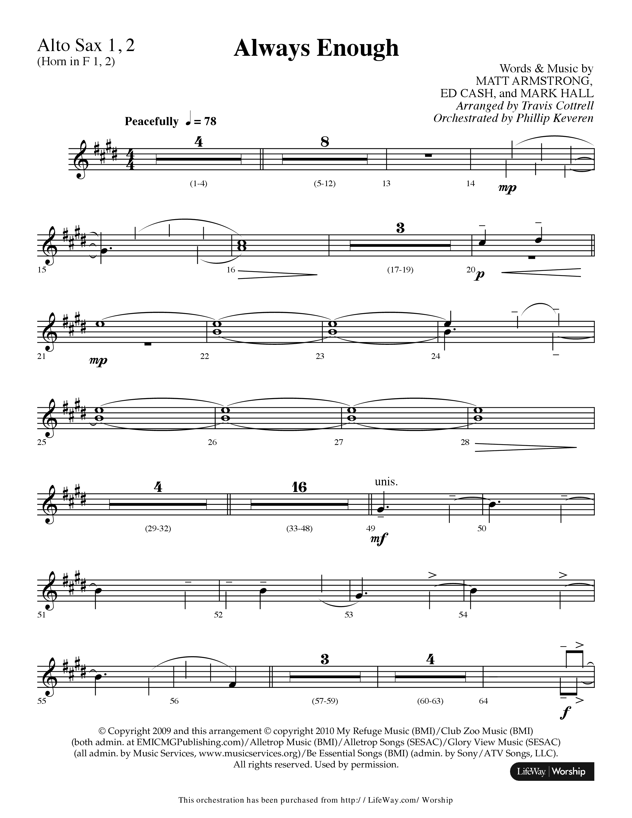 Always Enough (Choral Anthem SATB) Alto Sax 1/2 (Lifeway Choral / Arr. Travis Cottrell / Orch. Phillip Keveren)