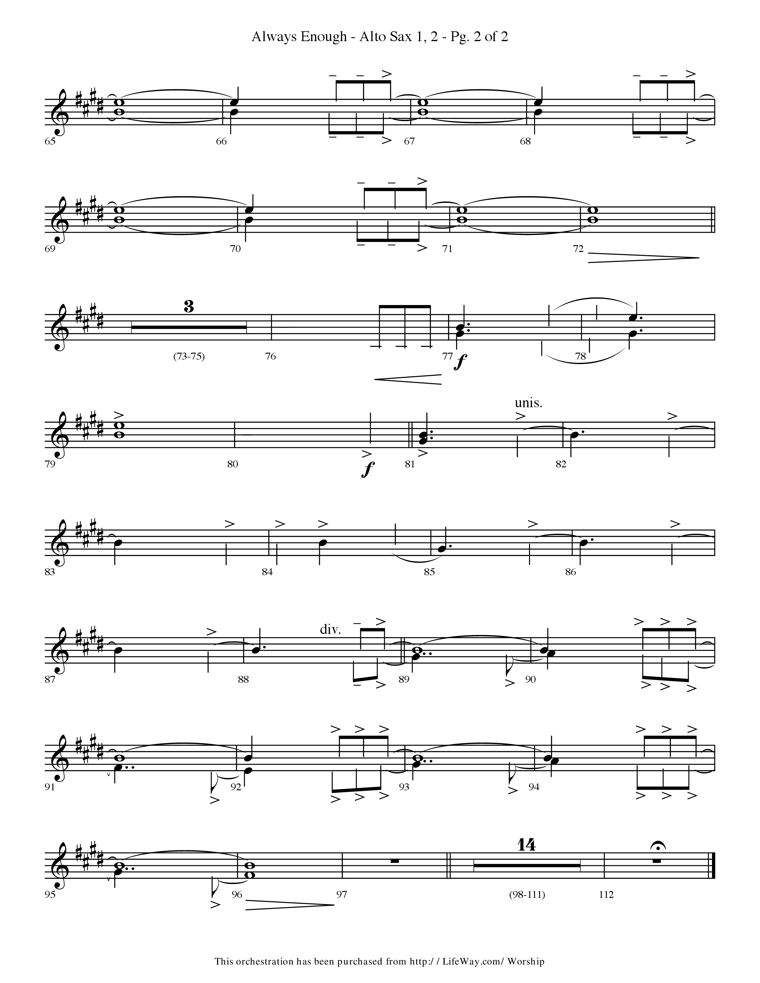 Always Enough (Choral Anthem SATB) Alto Sax 1/2 (Lifeway Choral / Arr. Travis Cottrell / Orch. Phillip Keveren)