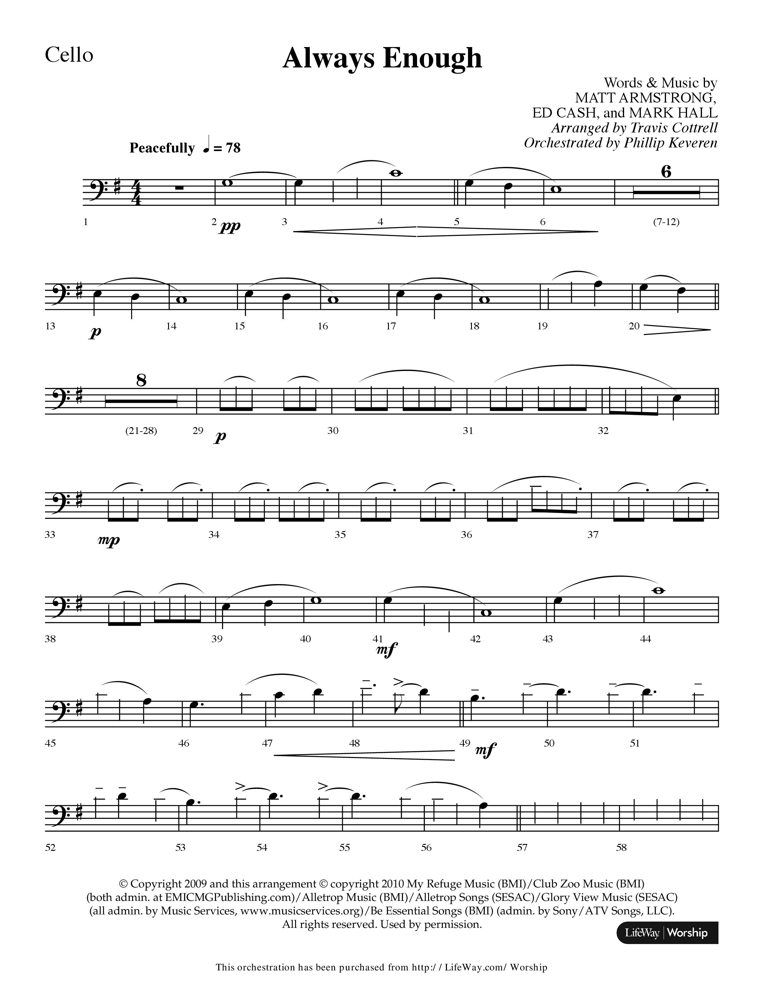 Always Enough (Choral Anthem SATB) Cello (Lifeway Choral / Arr. Travis Cottrell / Orch. Phillip Keveren)