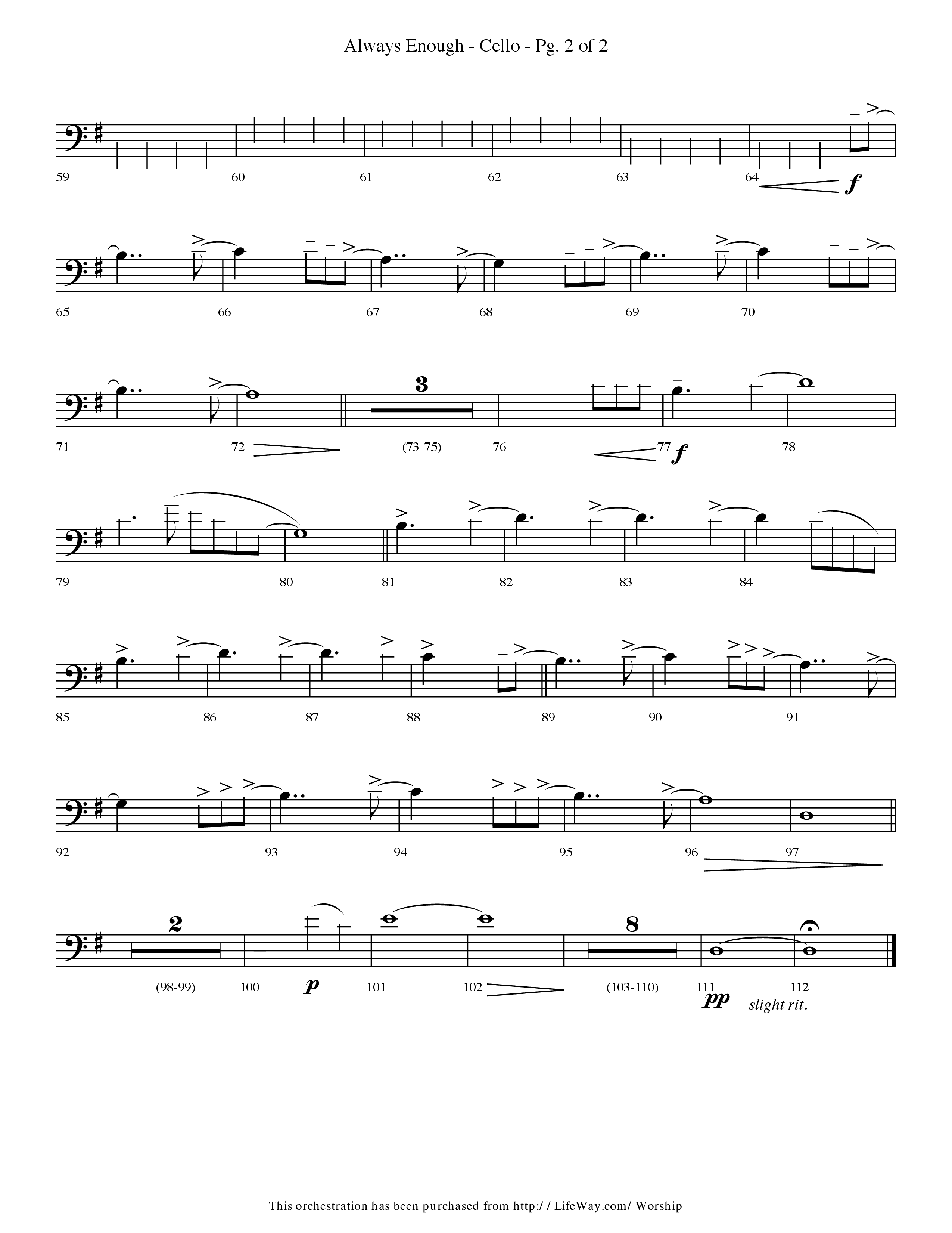Always Enough (Choral Anthem SATB) Cello (Lifeway Choral / Arr. Travis Cottrell / Orch. Phillip Keveren)