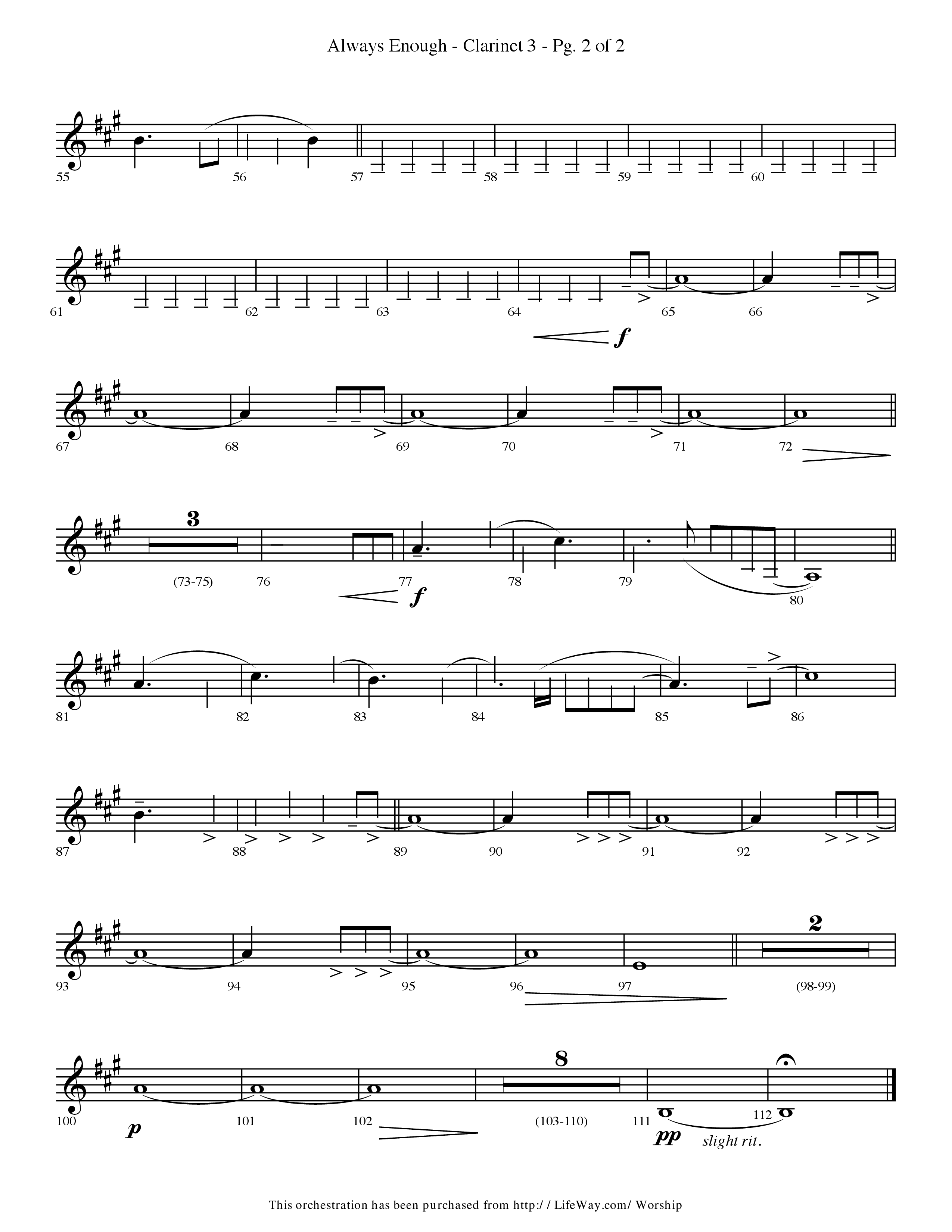 Always Enough (Choral Anthem SATB) Clarinet 3 (Lifeway Choral / Arr. Travis Cottrell / Orch. Phillip Keveren)