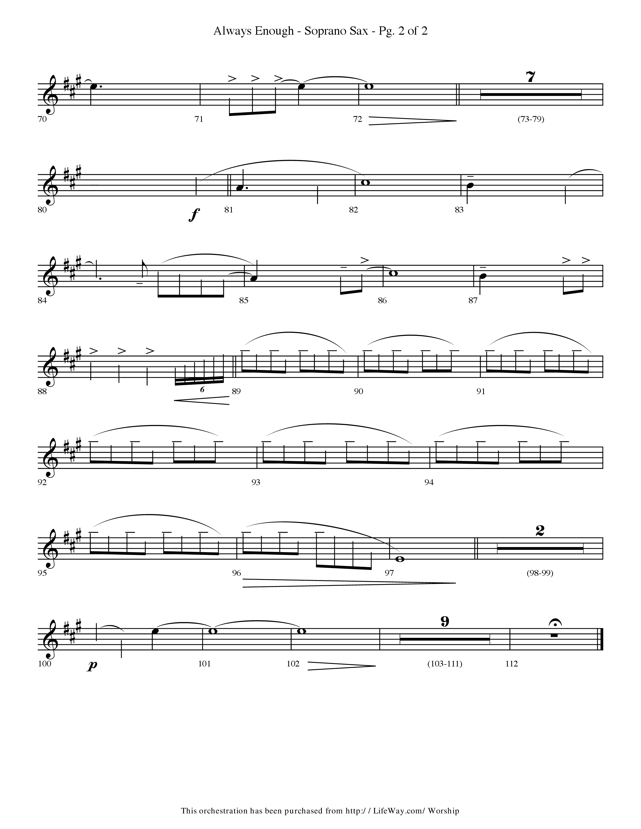 Always Enough (Choral Anthem SATB) Soprano Sax (Lifeway Choral / Arr. Travis Cottrell / Orch. Phillip Keveren)