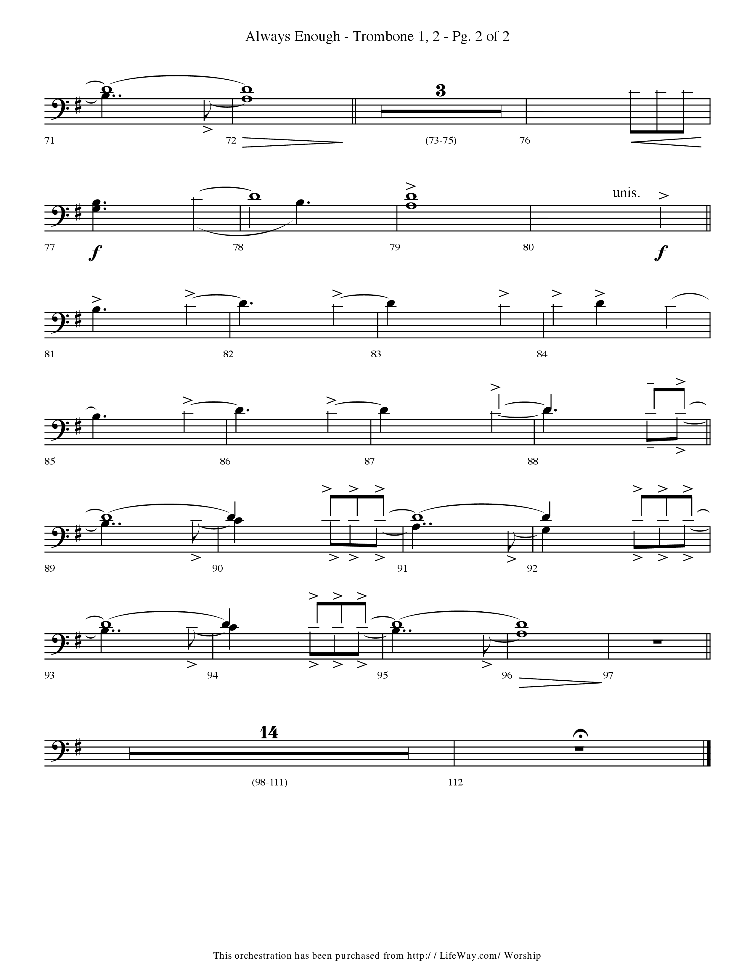 Always Enough (Choral Anthem SATB) Trombone 1/2 (Lifeway Choral / Arr. Travis Cottrell / Orch. Phillip Keveren)
