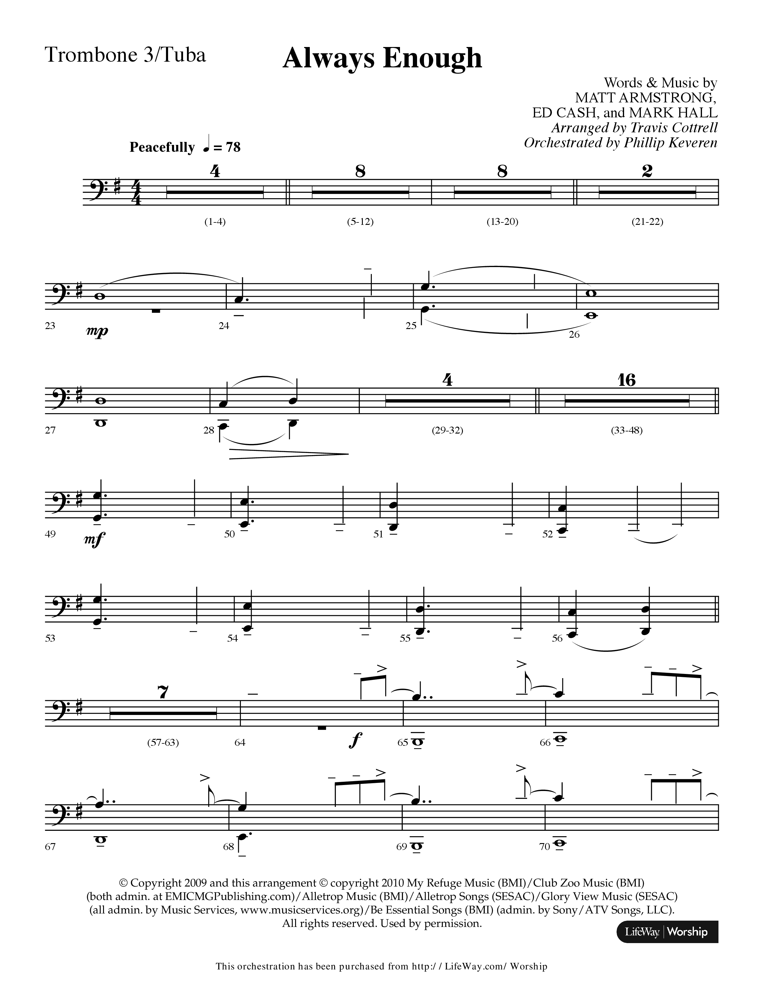 Always Enough (Choral Anthem SATB) Trombone 3/Tuba (Lifeway Choral / Arr. Travis Cottrell / Orch. Phillip Keveren)