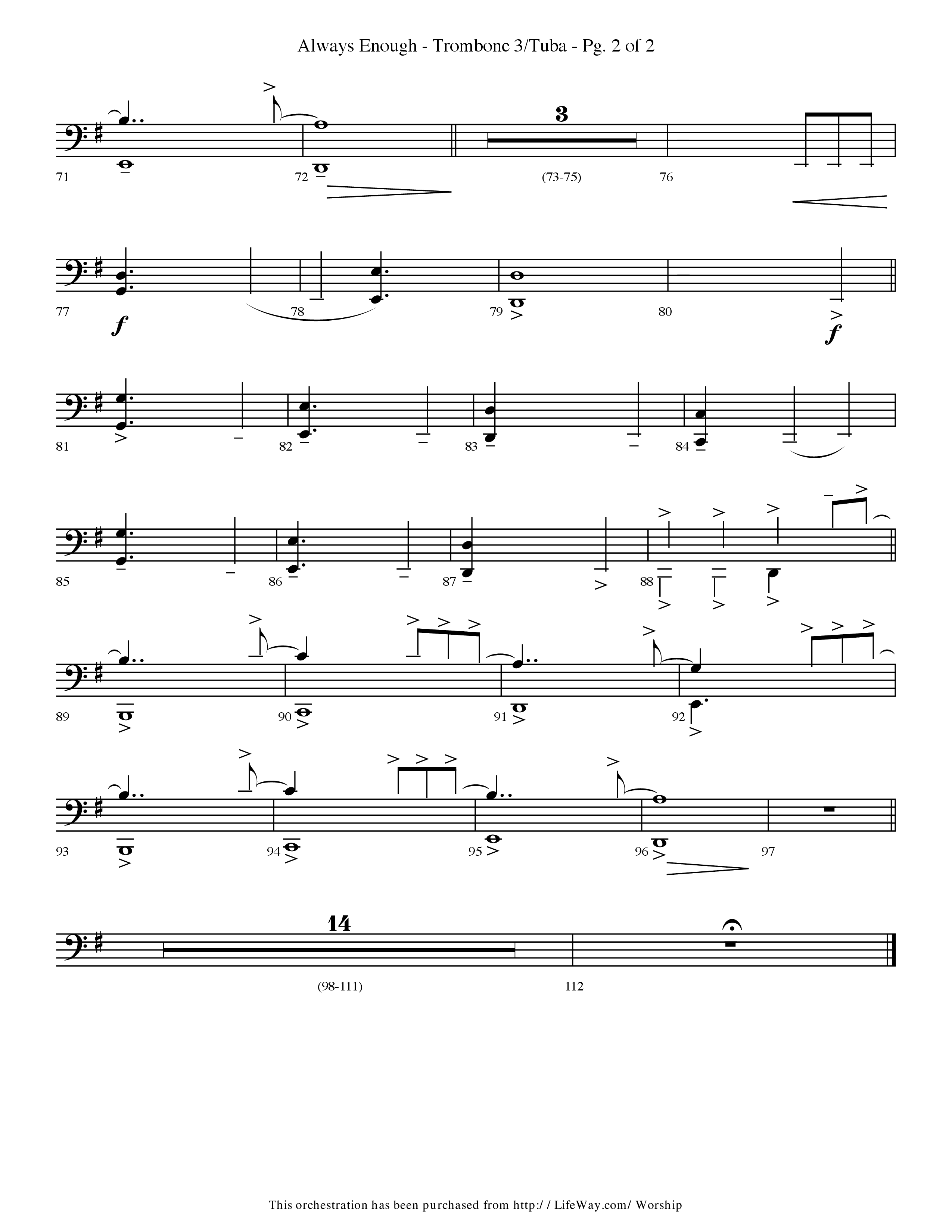 Always Enough (Choral Anthem SATB) Trombone 3/Tuba (Lifeway Choral / Arr. Travis Cottrell / Orch. Phillip Keveren)