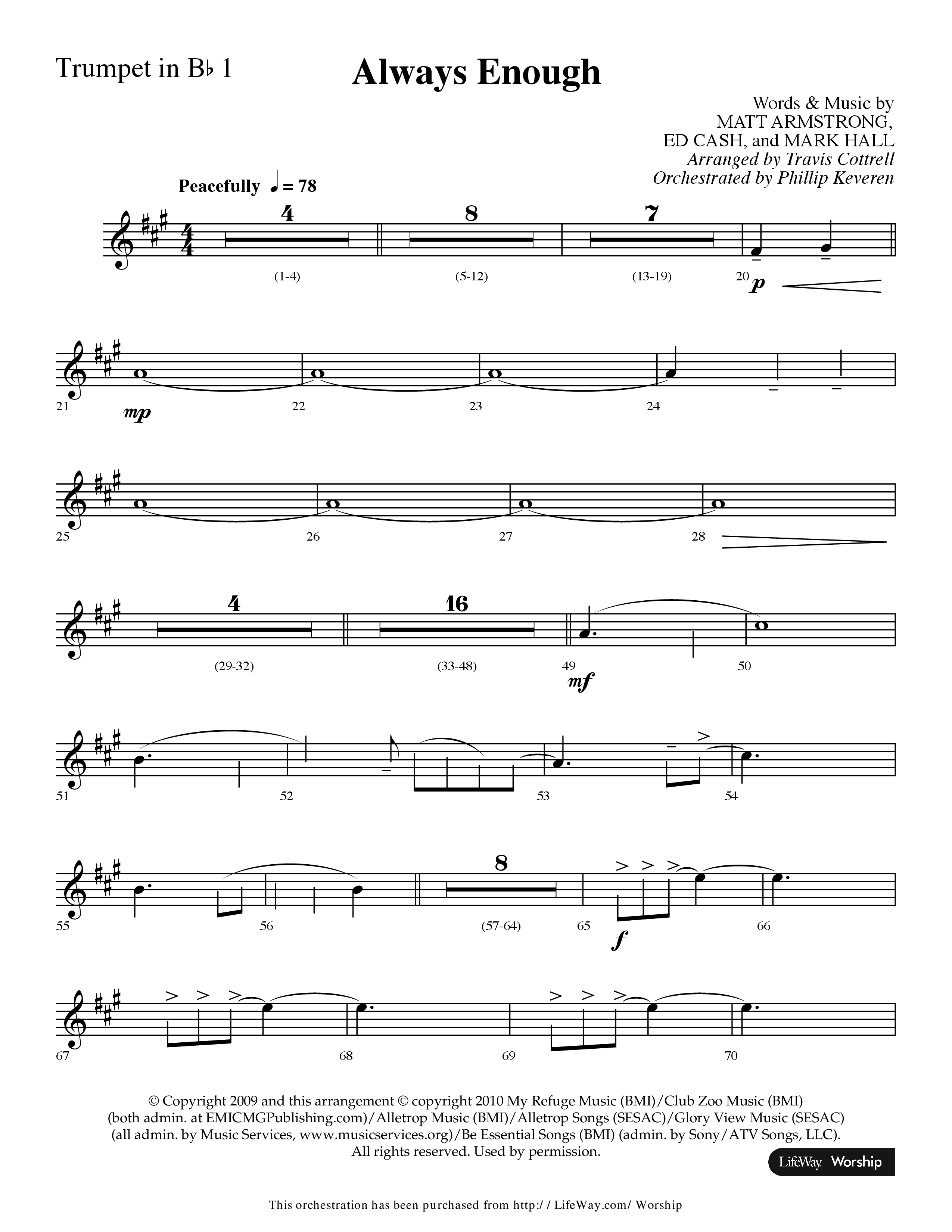 Always Enough (Choral Anthem SATB) Trumpet 1 (Lifeway Choral / Arr. Travis Cottrell / Orch. Phillip Keveren)
