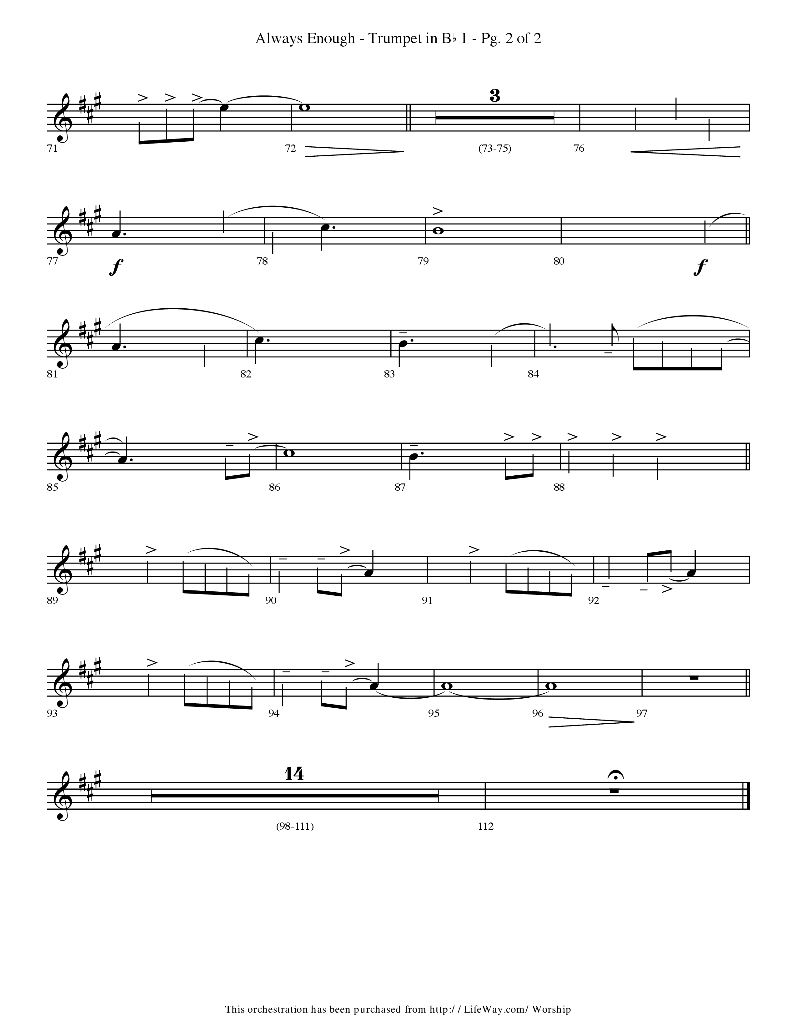 Always Enough (Choral Anthem SATB) Trumpet 1 (Lifeway Choral / Arr. Travis Cottrell / Orch. Phillip Keveren)