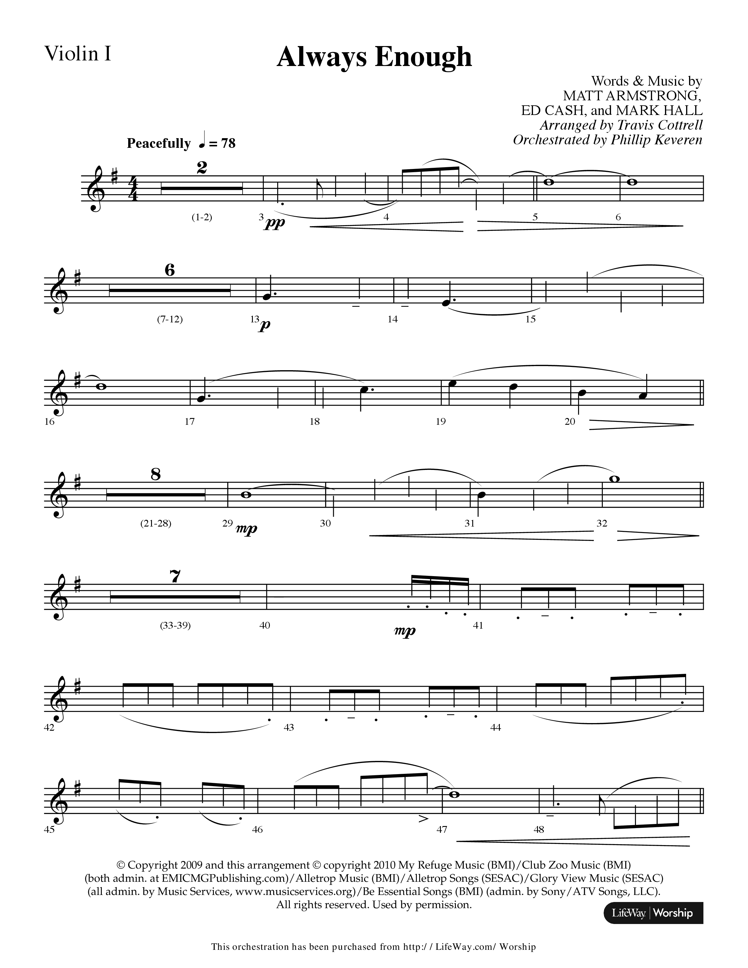 Always Enough (Choral Anthem SATB) Violin 1 (Lifeway Choral / Arr. Travis Cottrell / Orch. Phillip Keveren)