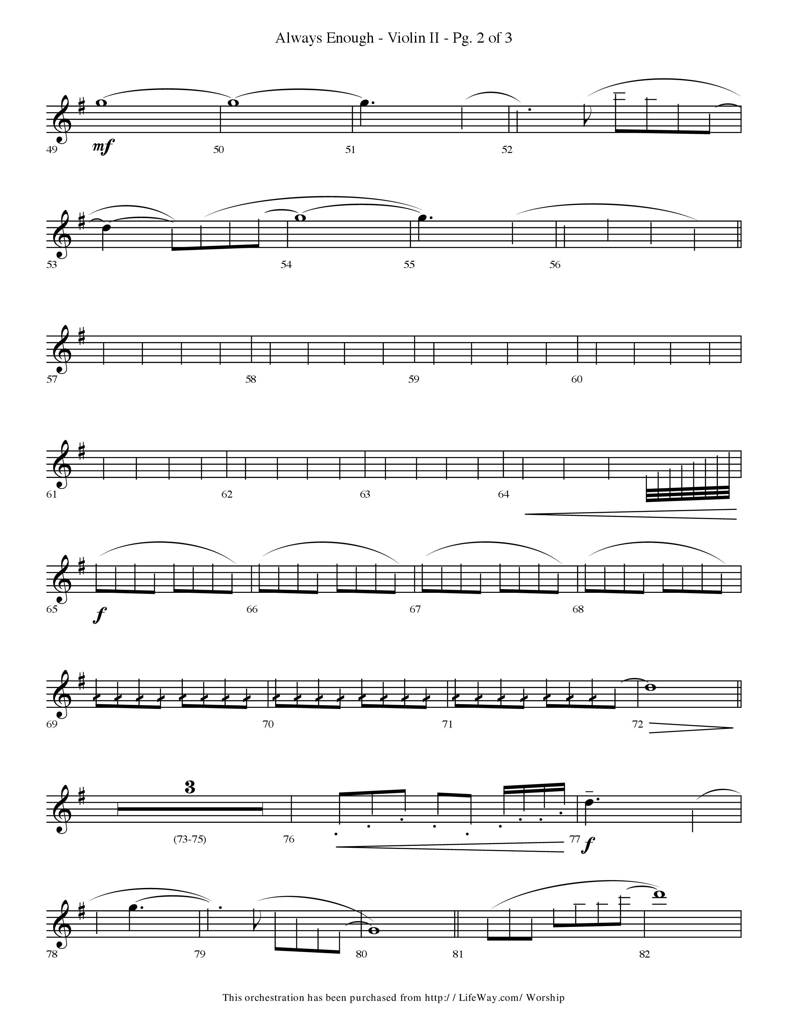 Always Enough (Choral Anthem SATB) Violin 2 (Lifeway Choral / Arr. Travis Cottrell / Orch. Phillip Keveren)