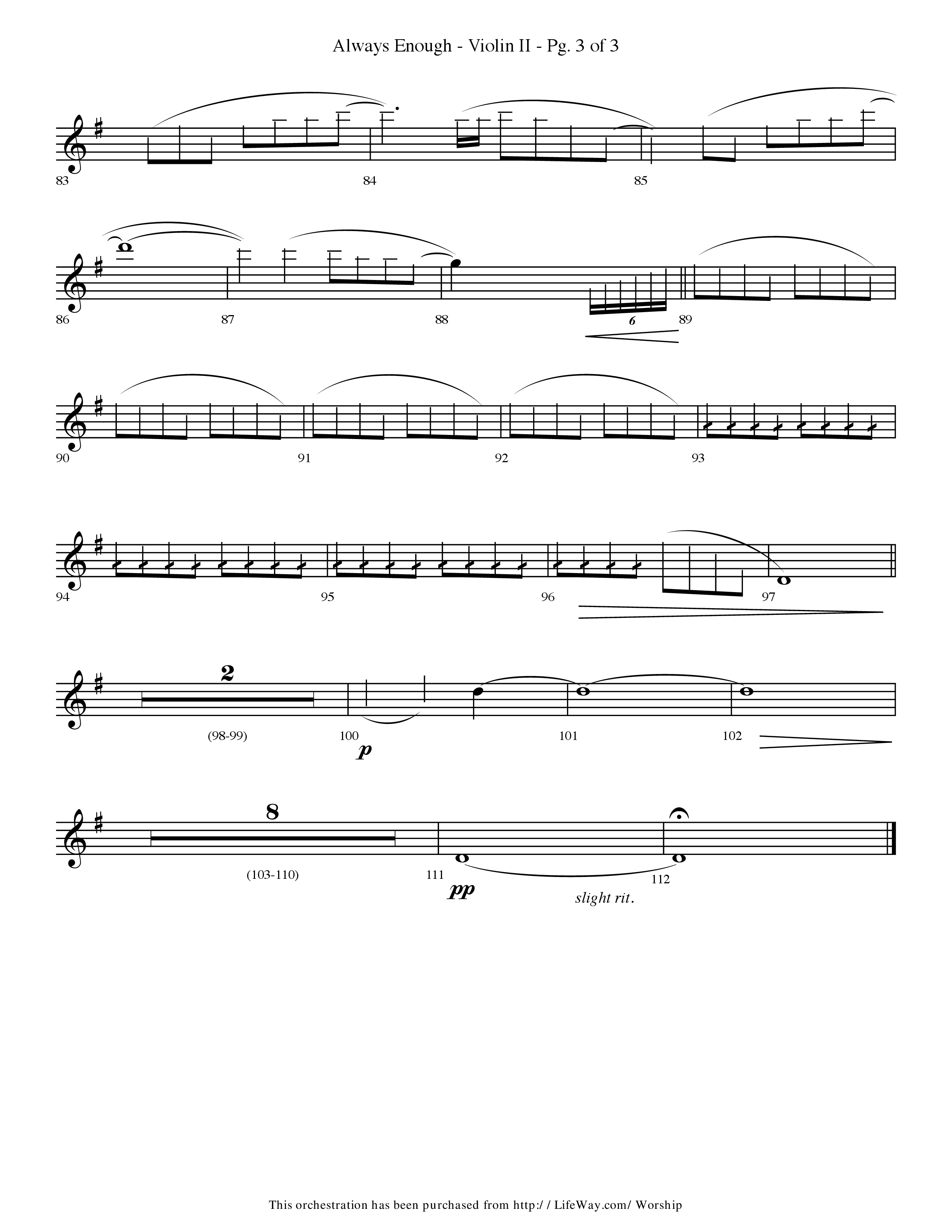 Always Enough (Choral Anthem SATB) Violin 2 (Lifeway Choral / Arr. Travis Cottrell / Orch. Phillip Keveren)