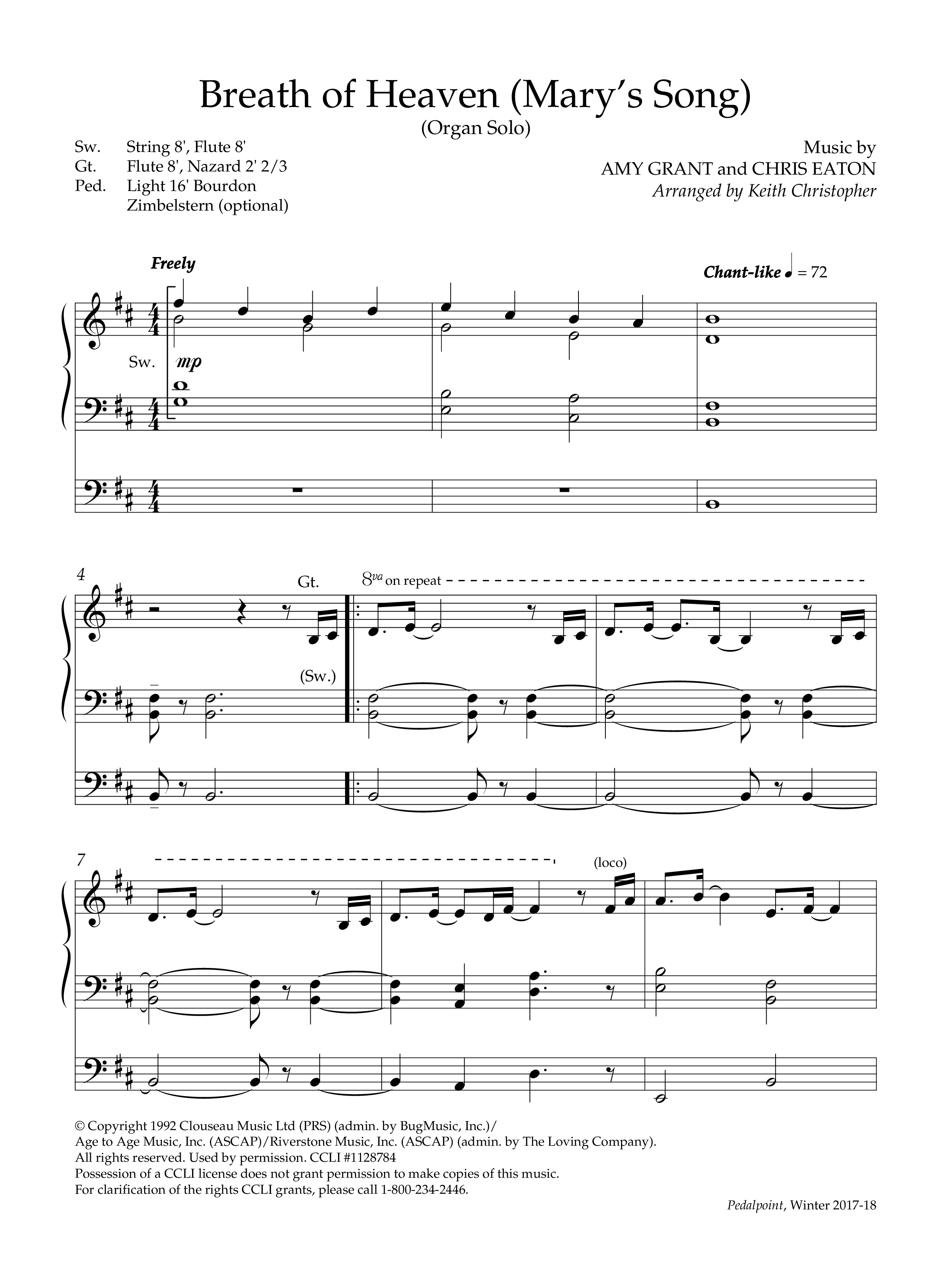 Breath Of Heaven (Mary's Song) (Instrumental) Organ (Lifeway Worship / Arr. Keith Christopher)