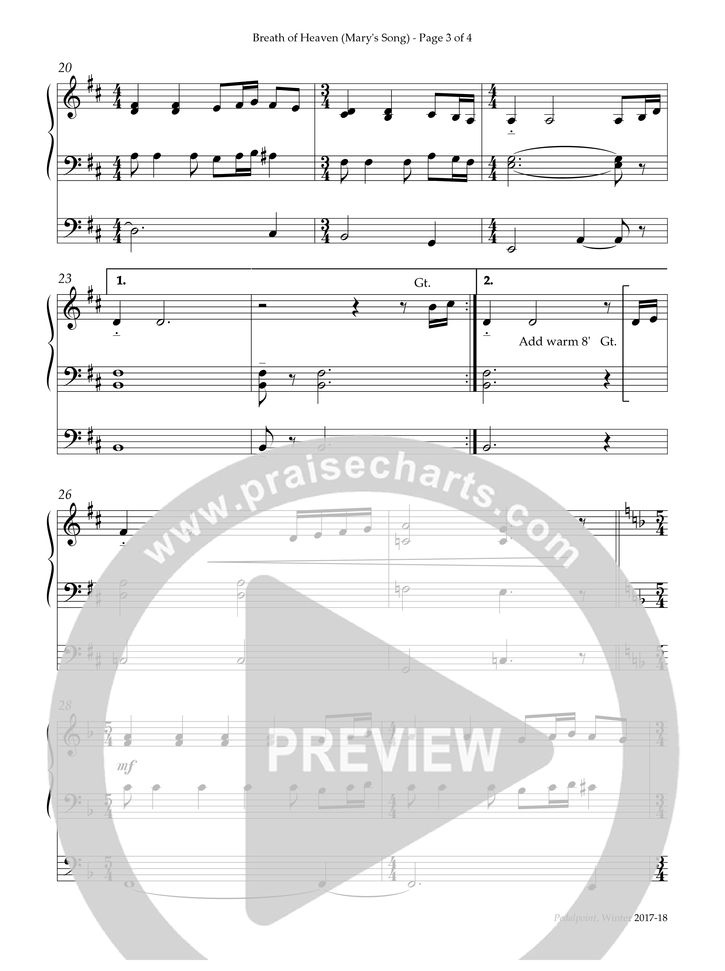 Breath Of Heaven (Mary's Song) (Instrumental) Organ (Lifeway Worship / Arr. Keith Christopher)