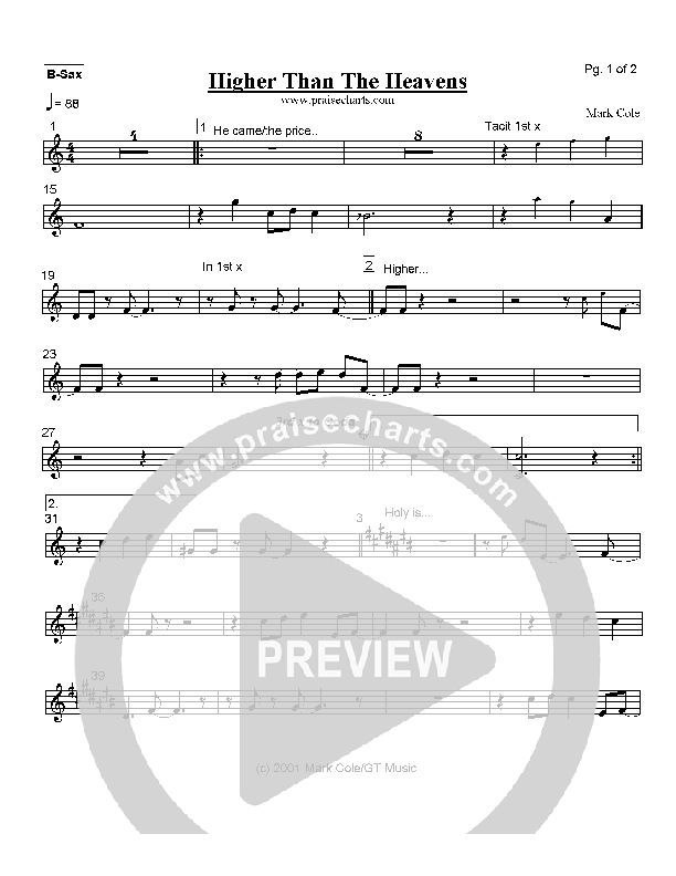 Higher than the Heavens Bari Sax (Mark Cole)