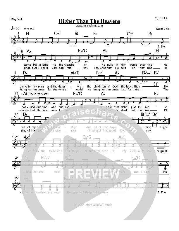 Higher than the Heavens Praise Band (Mark Cole)