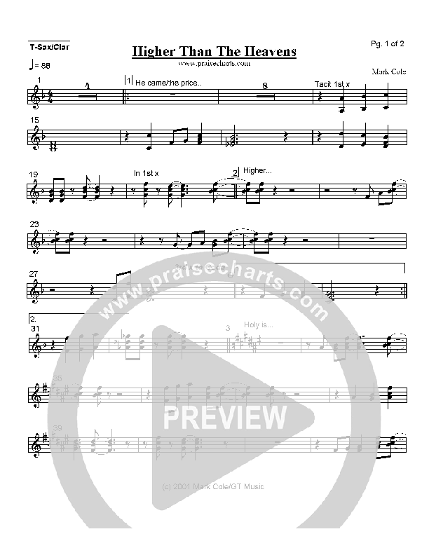 Higher than the Heavens Tenor Sax/Clarinet (Mark Cole)