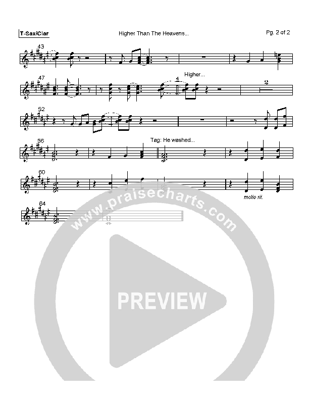 Higher than the Heavens Tenor Sax/Clarinet (Mark Cole)