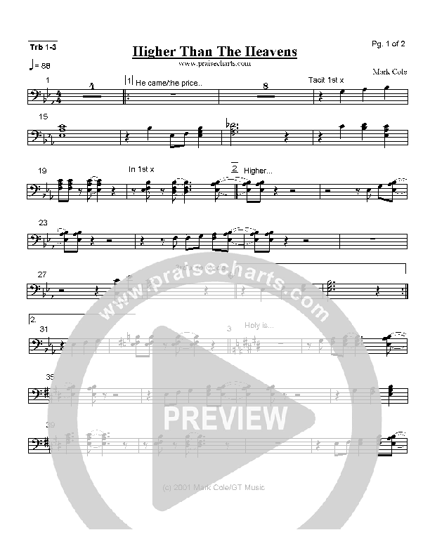 Higher than the Heavens Trombone 1/2/3 (Mark Cole)