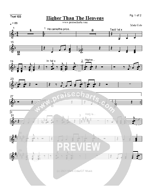 Higher than the Heavens Trumpet 1/2/3 (Mark Cole)