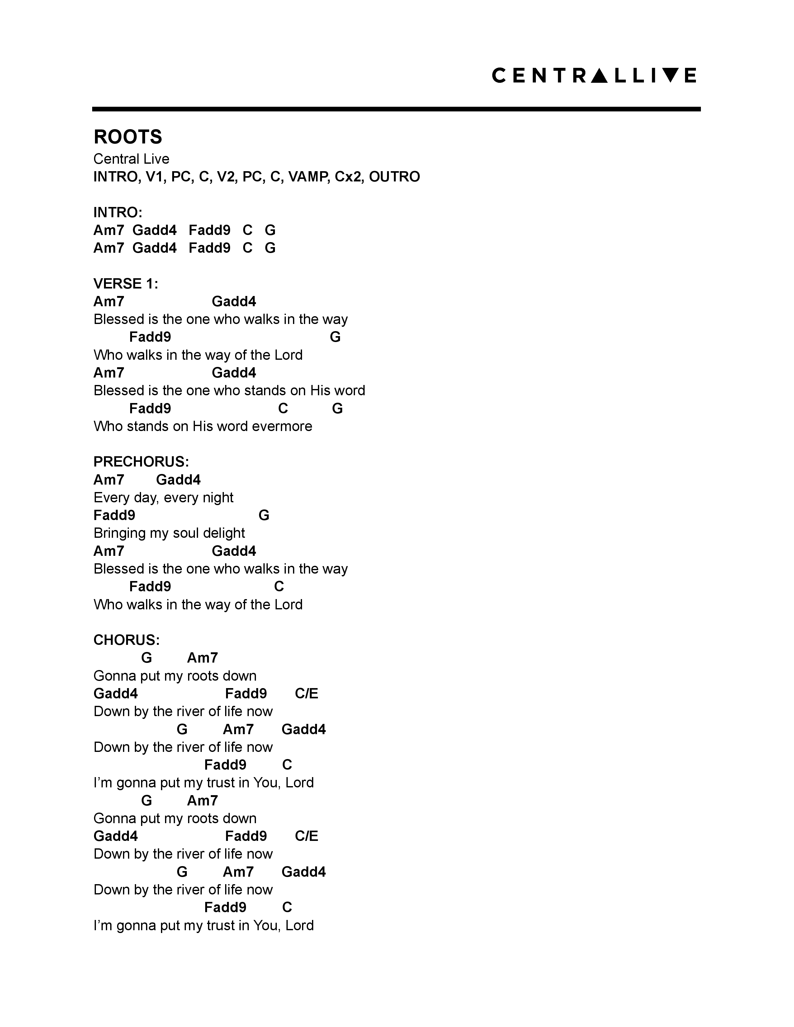 Roots (Live) Chord Chart (Central Live)