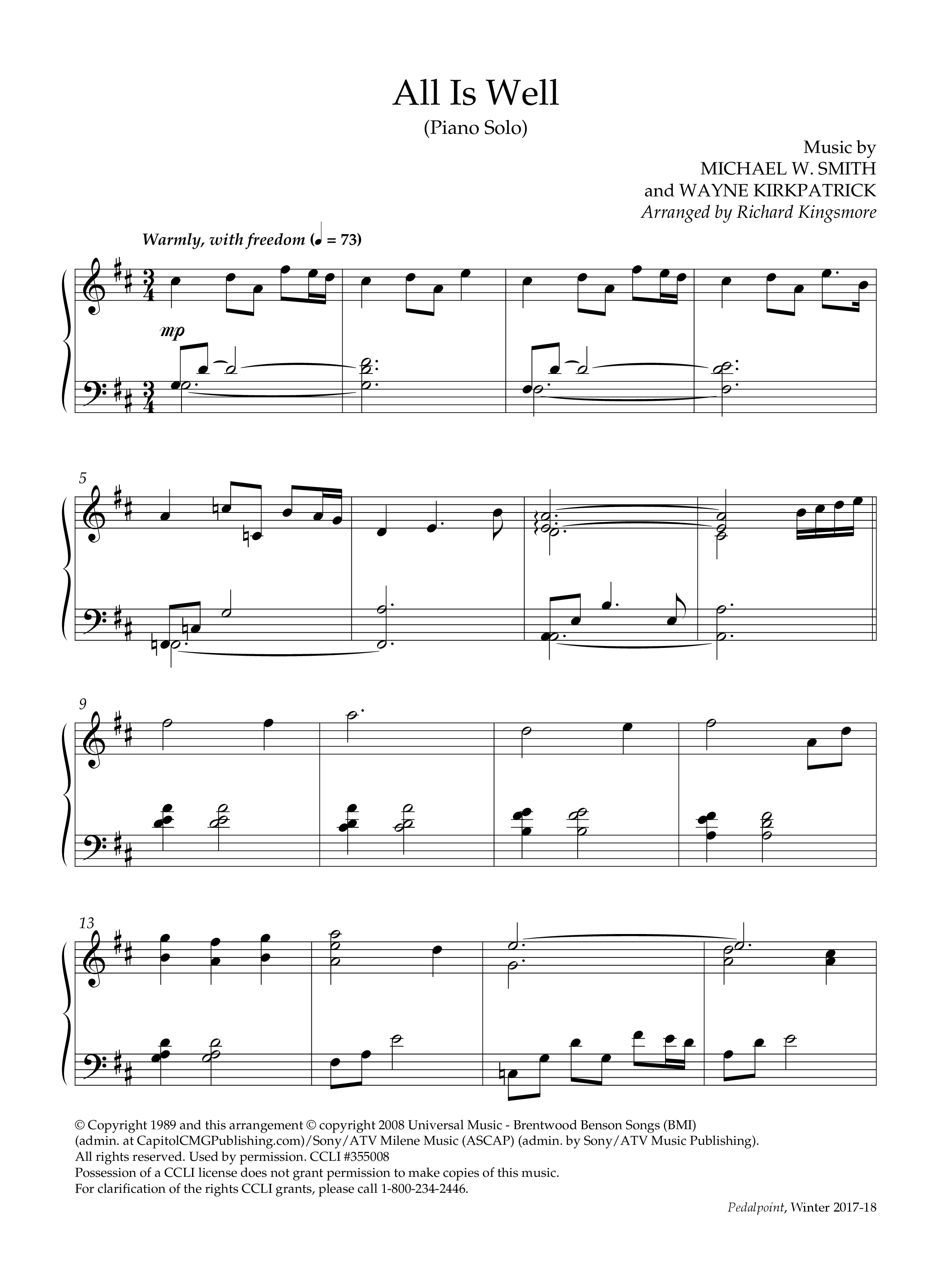 All Is Well (Instrumental) Piano Solo (Lifeway Worship / Arr. Richard Kingsmore)