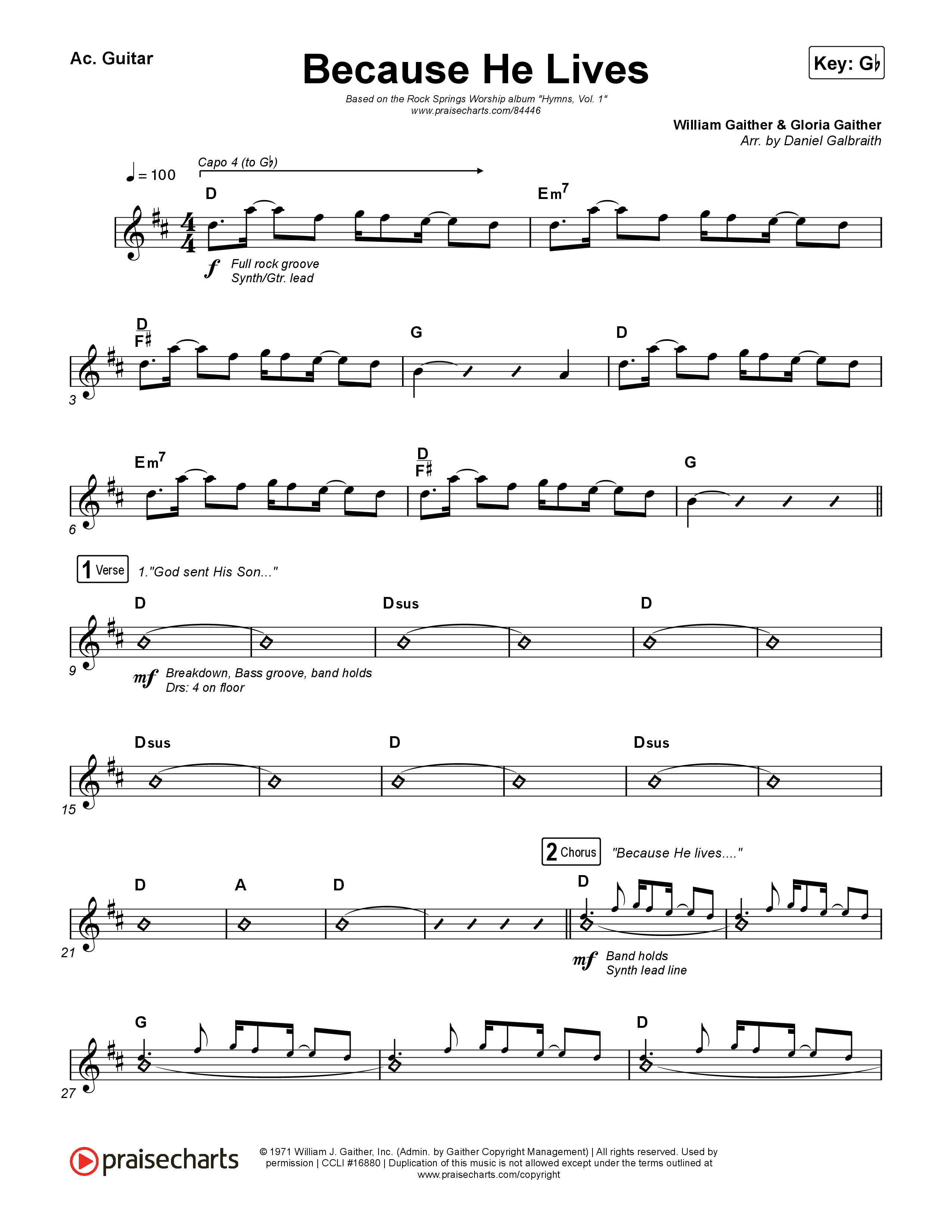 Because He Lives Acoustic Guitar (Rock Springs Worship / Arr. Matt Summers / Arr. Amber Balltzglier)