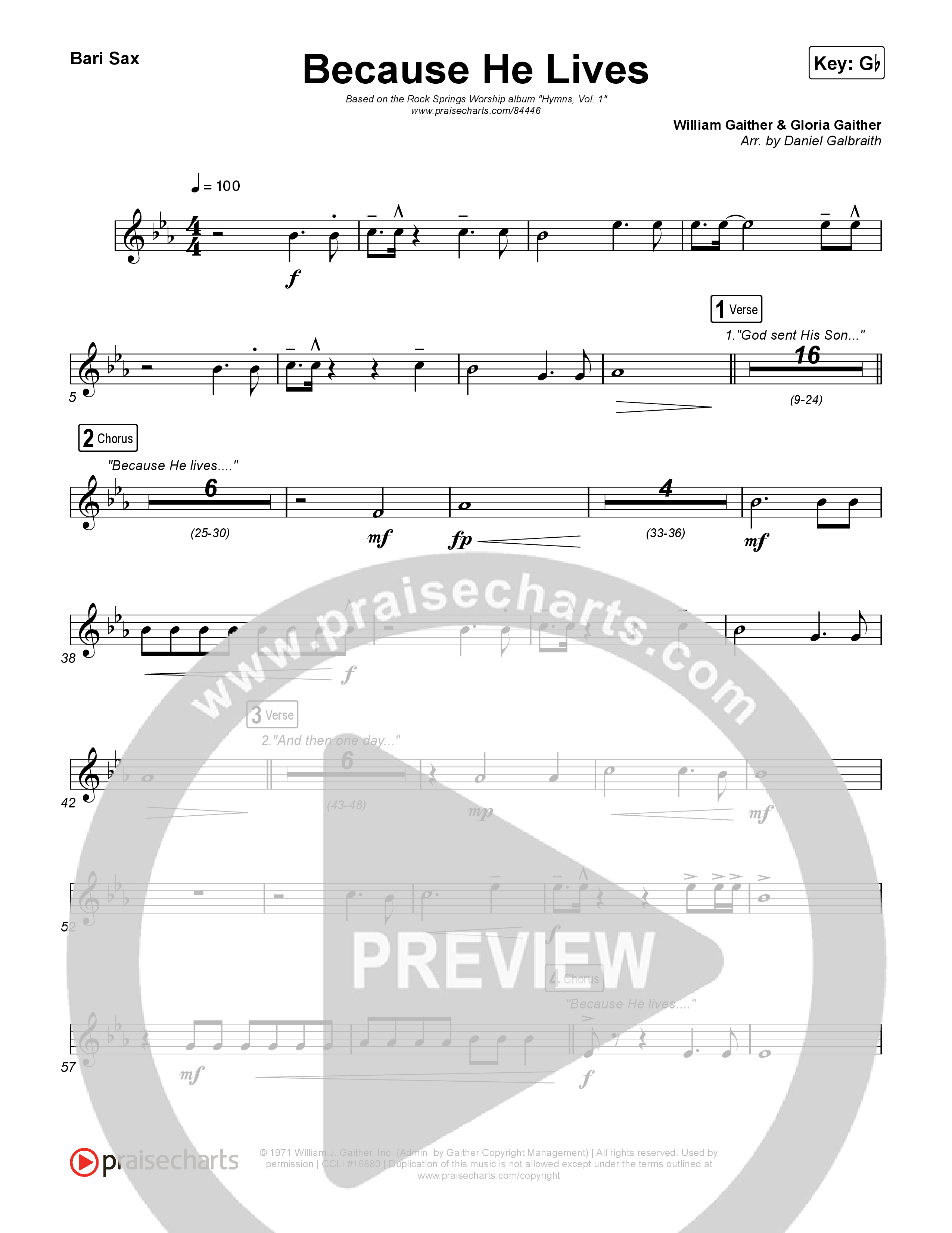 Because He Lives Bari Sax (Rock Springs Worship / Arr. Matt Summers / Arr. Amber Balltzglier)